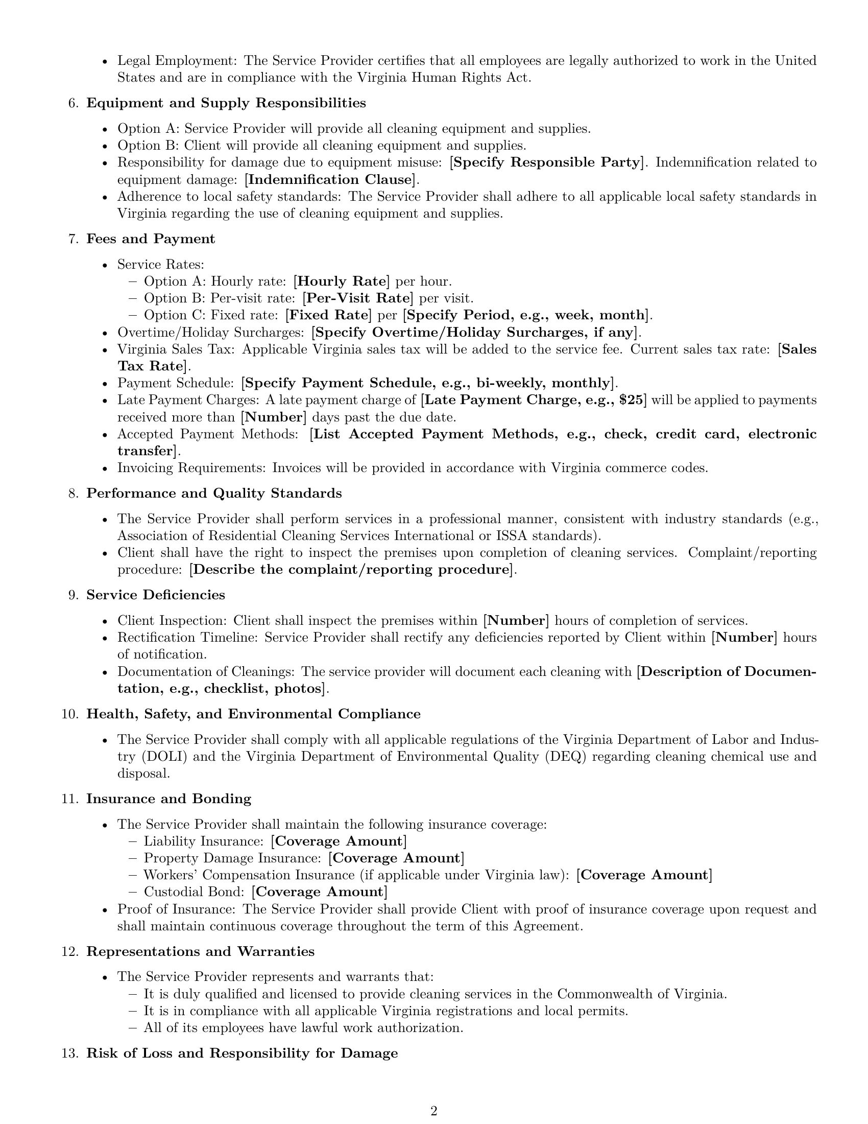 Preview page 2 of Free Virginia cleaning service contract template