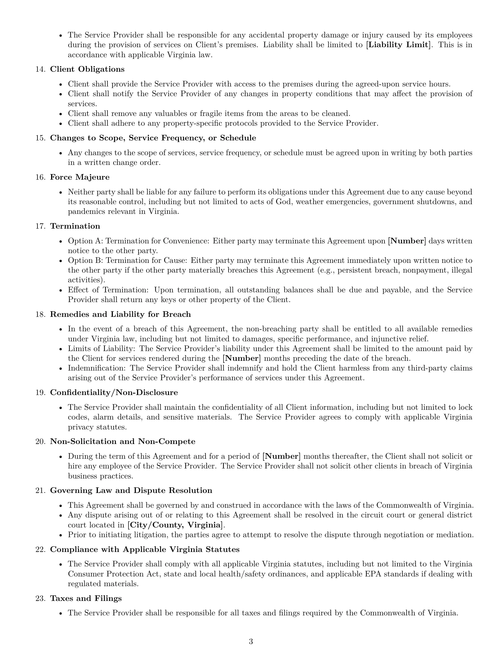 Preview page 3 of Free Virginia cleaning service contract template