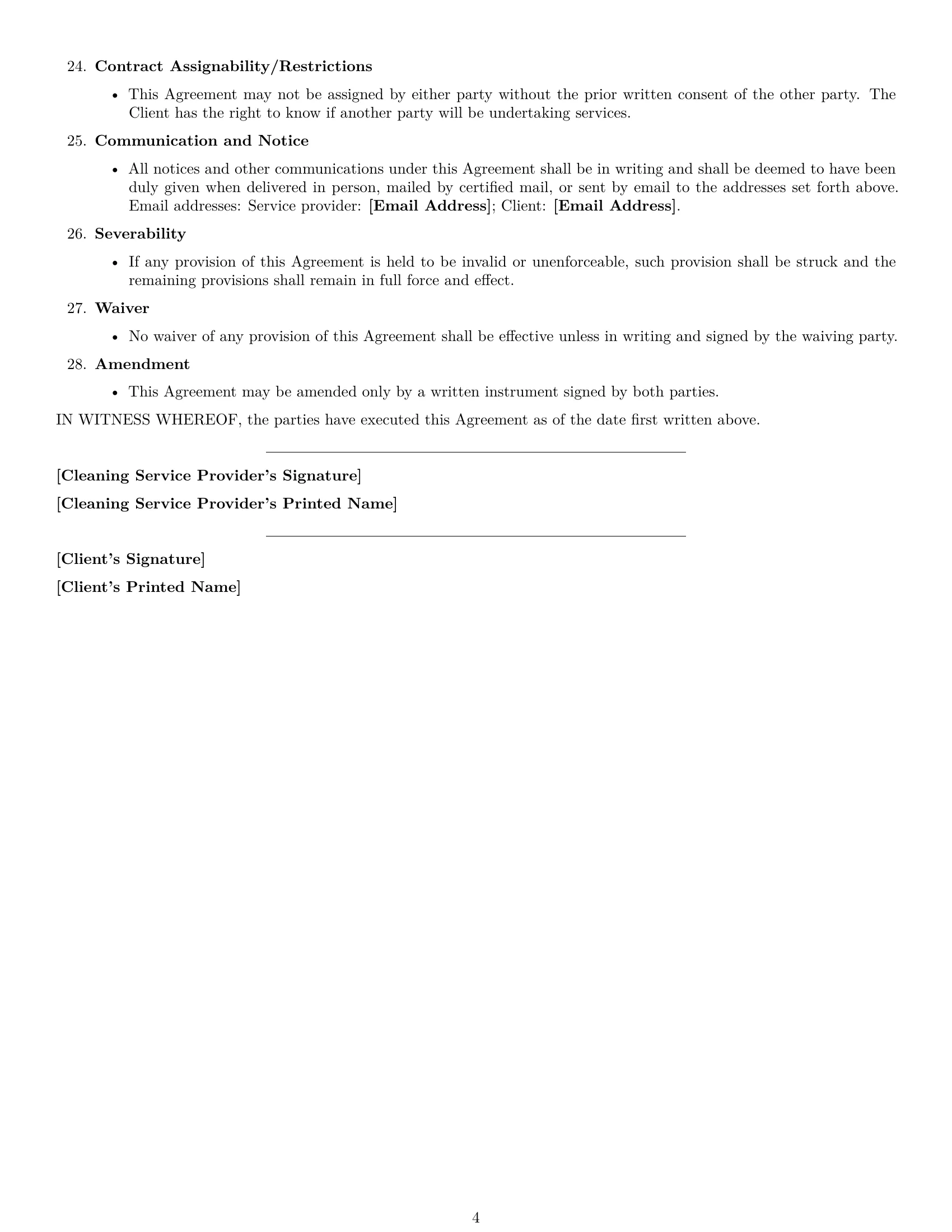Preview page 4 of Free Virginia cleaning service contract template