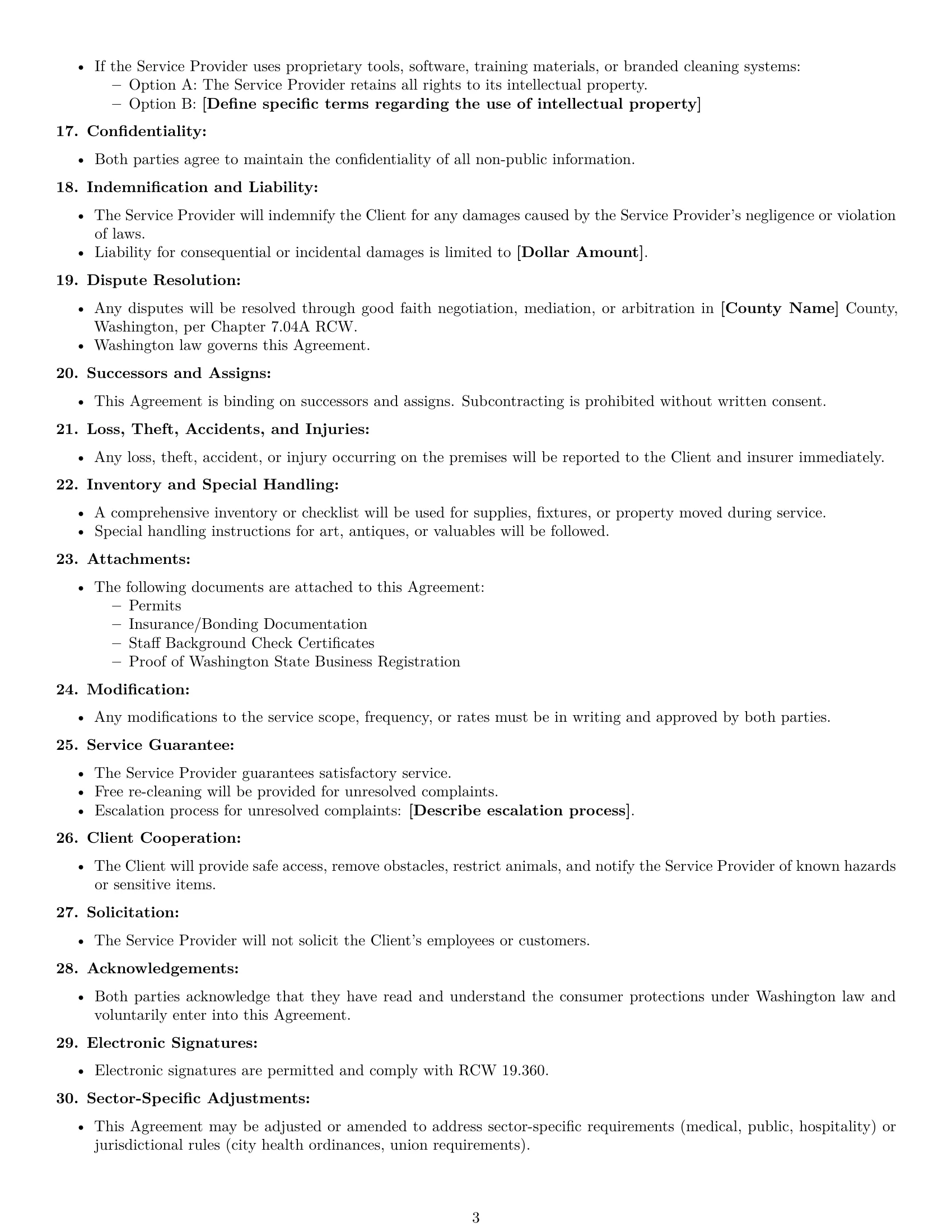 Preview page 3 of Free Washington cleaning service contract template