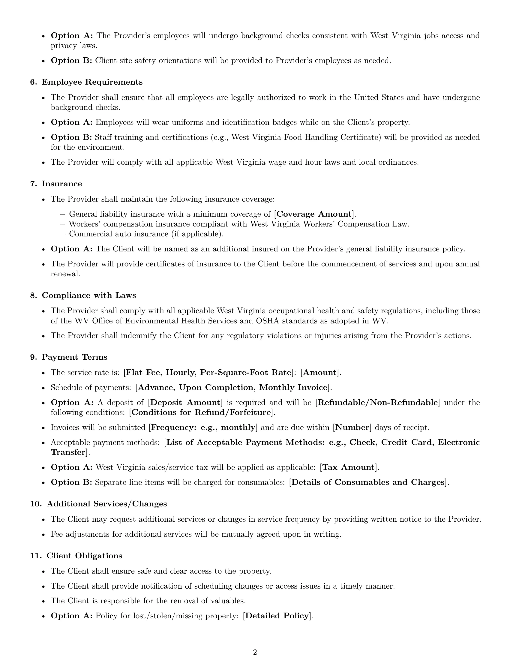 Preview page 2 of Free West Virginia cleaning service contract template