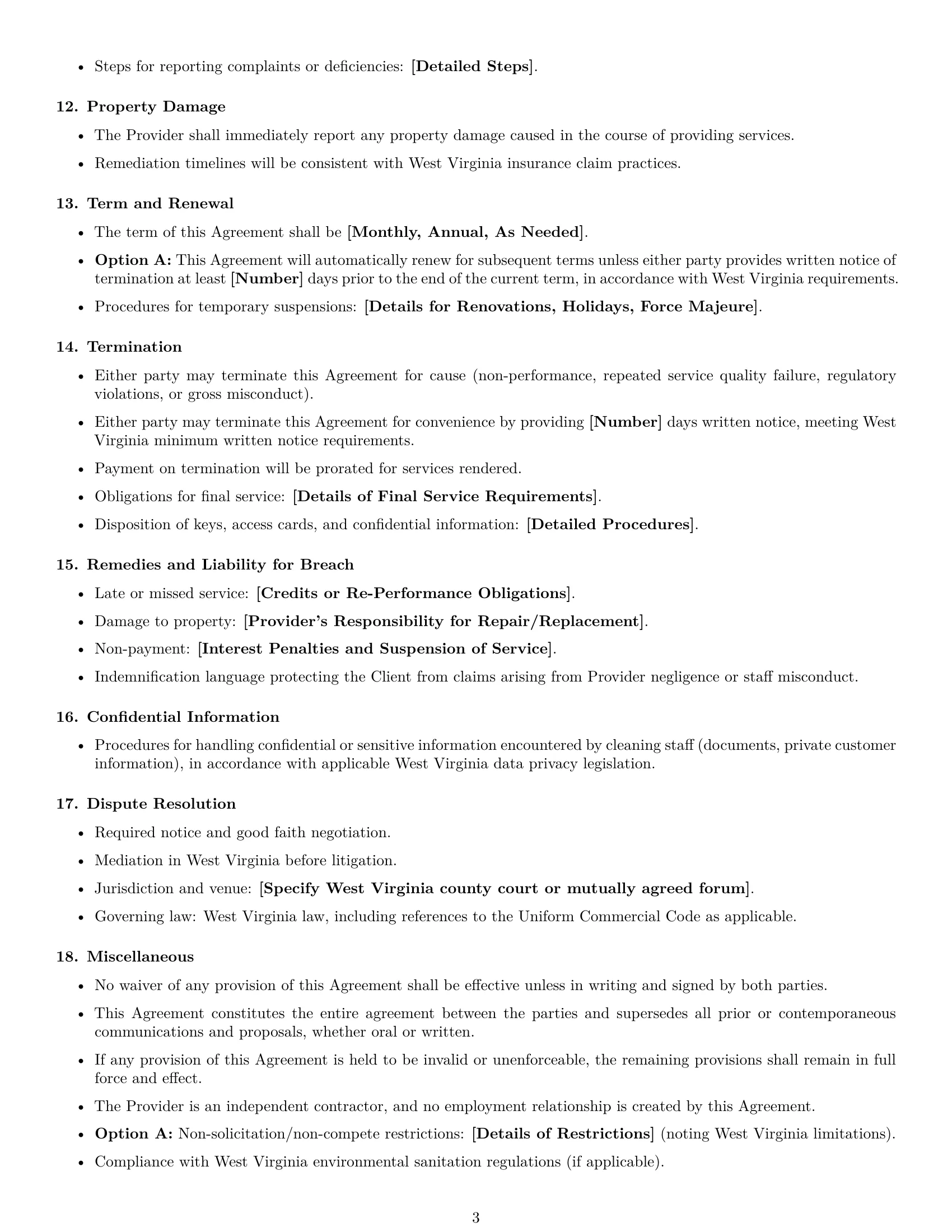 Preview page 3 of Free West Virginia cleaning service contract template