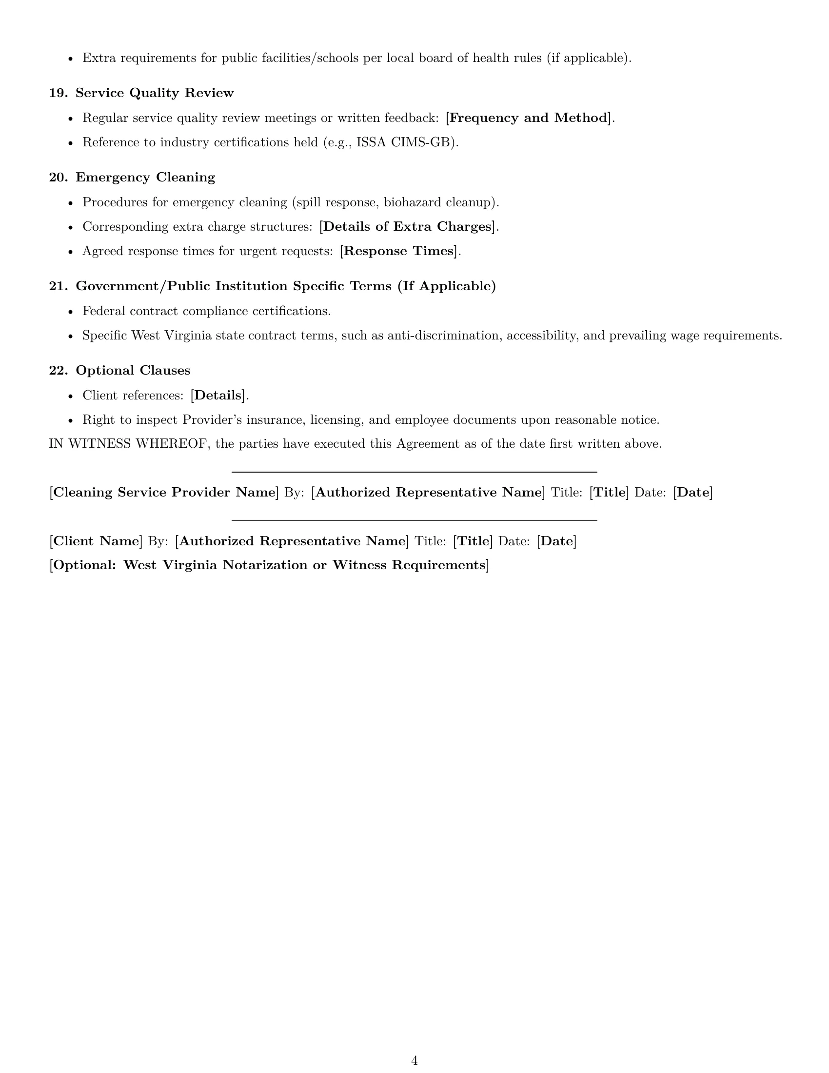 Preview page 4 of Free West Virginia cleaning service contract template