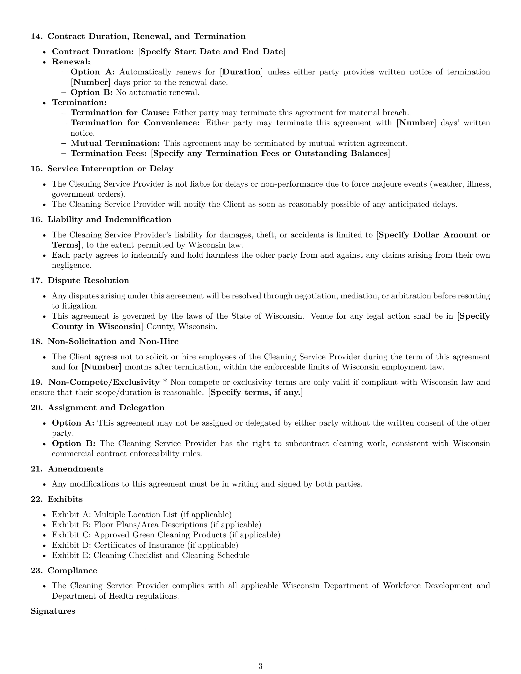 Preview page 3 of Free Wisconsin cleaning service contract template