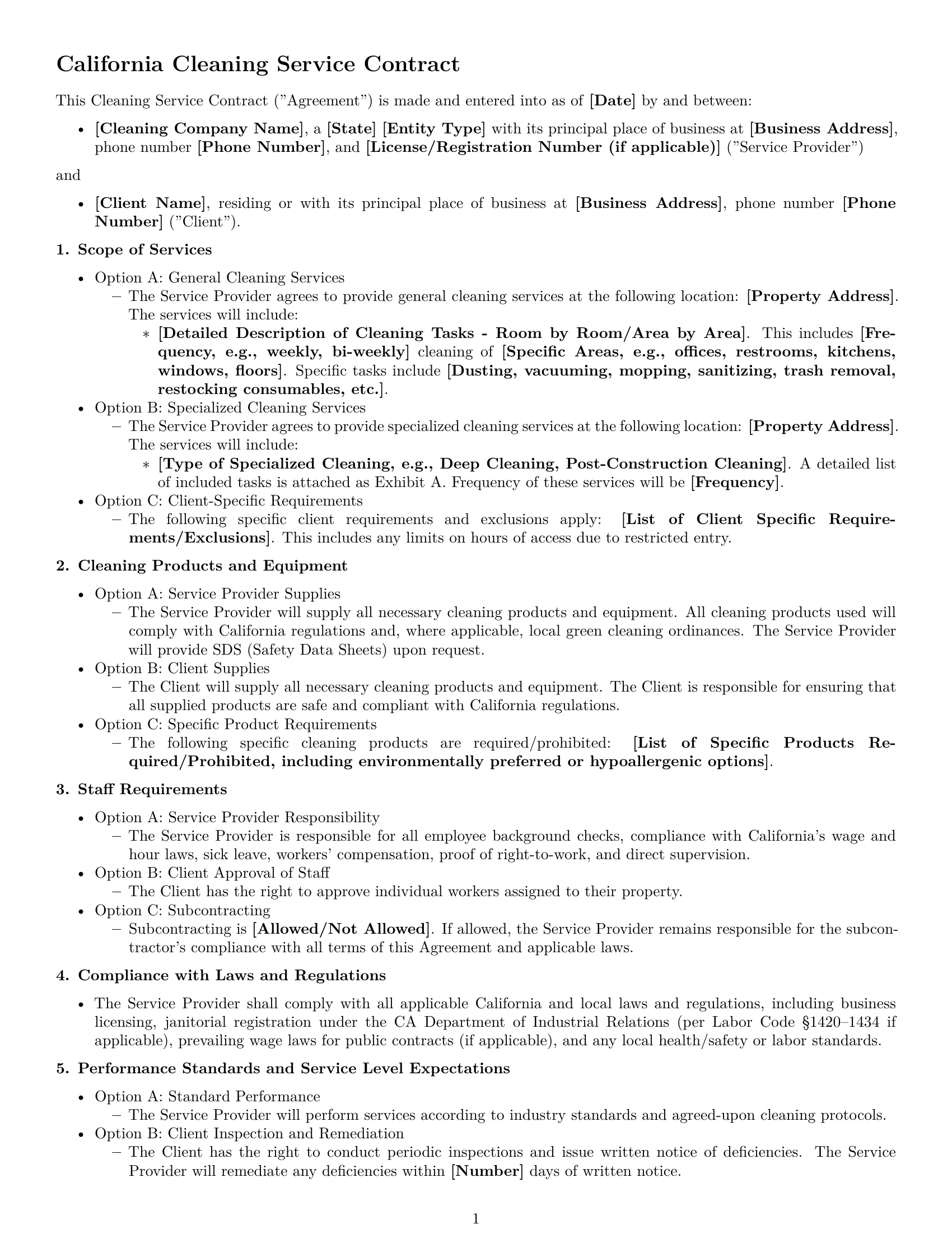 Preview page 1 of Free California cleaning service contract template