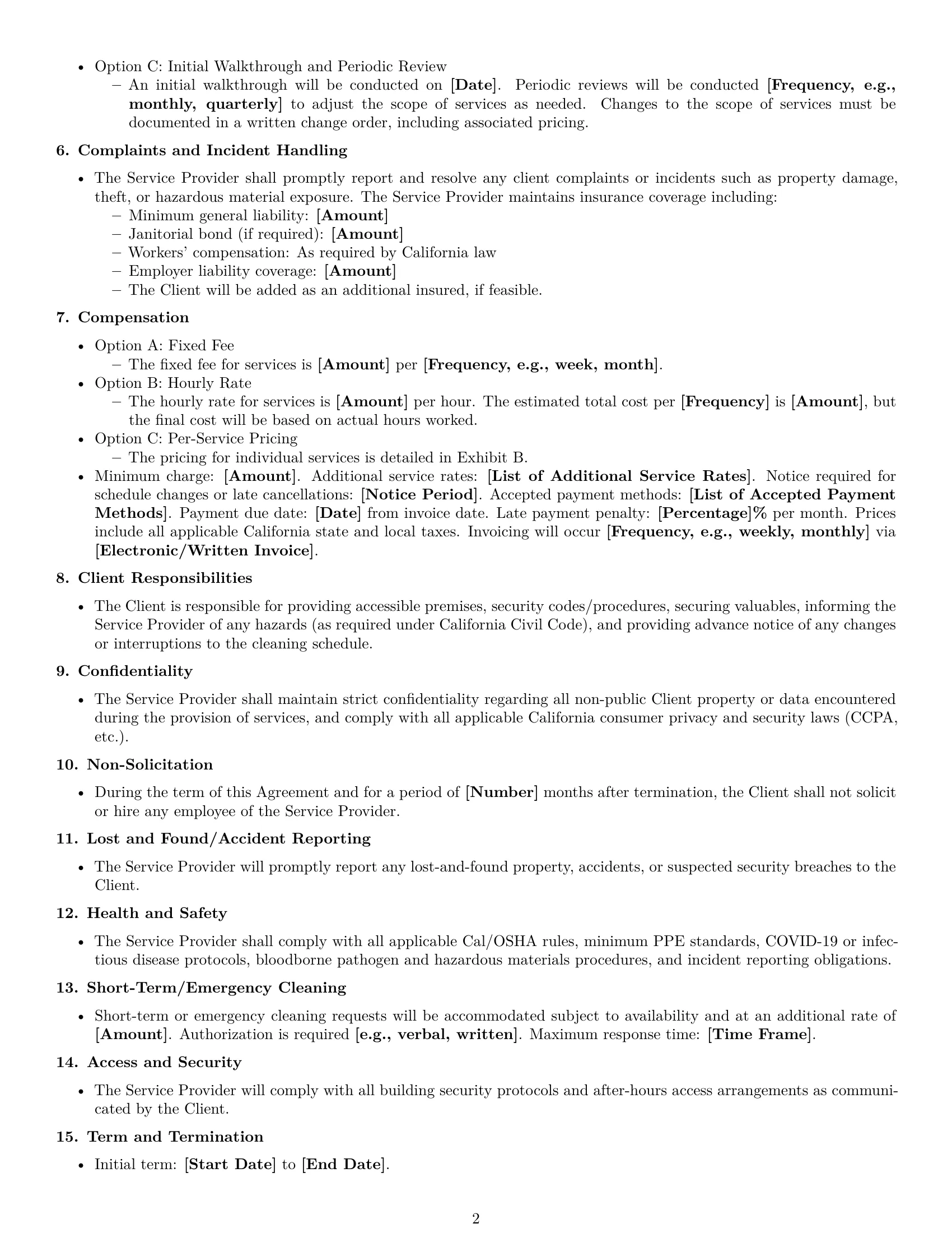 Preview page 2 of Free California cleaning service contract template