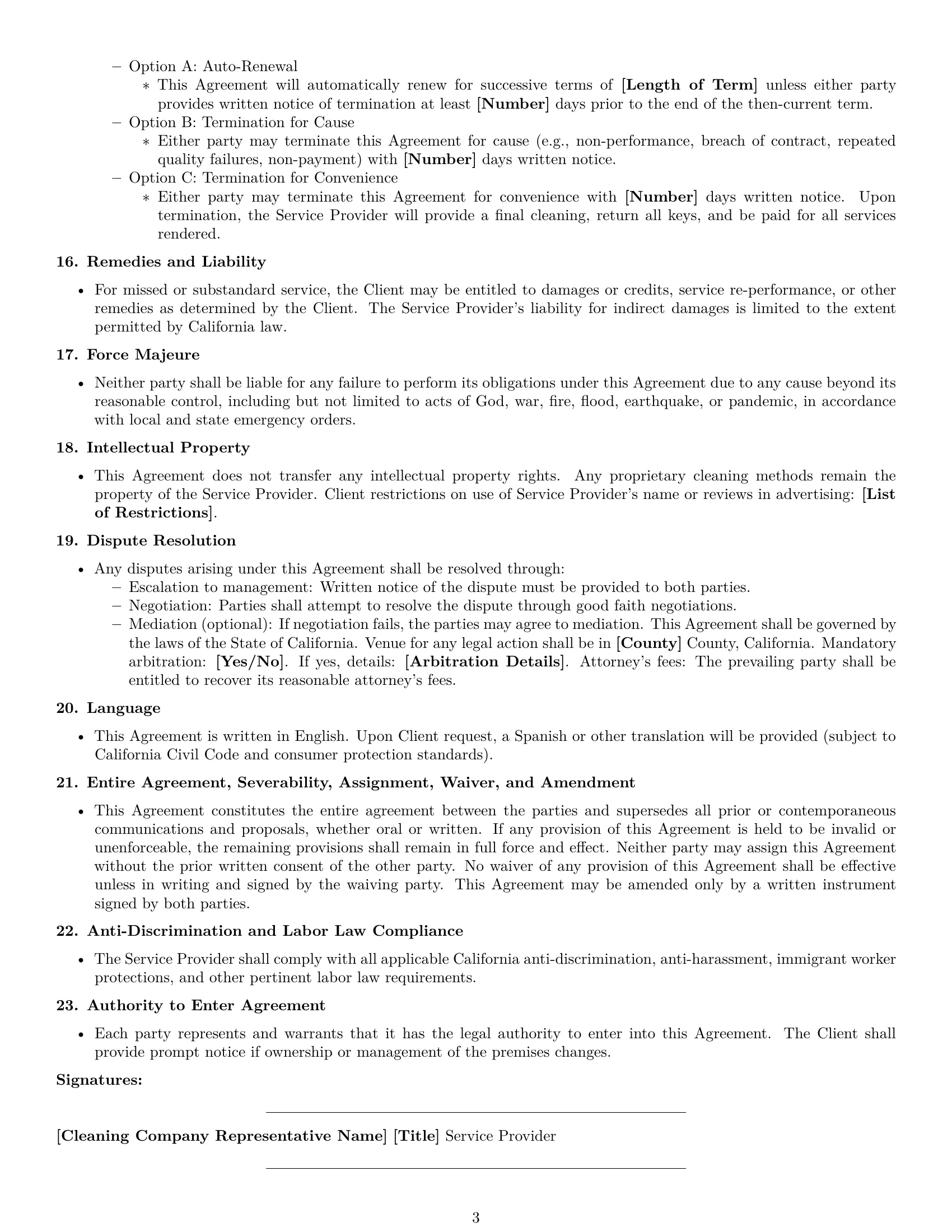 Preview page 3 of Free California cleaning service contract template