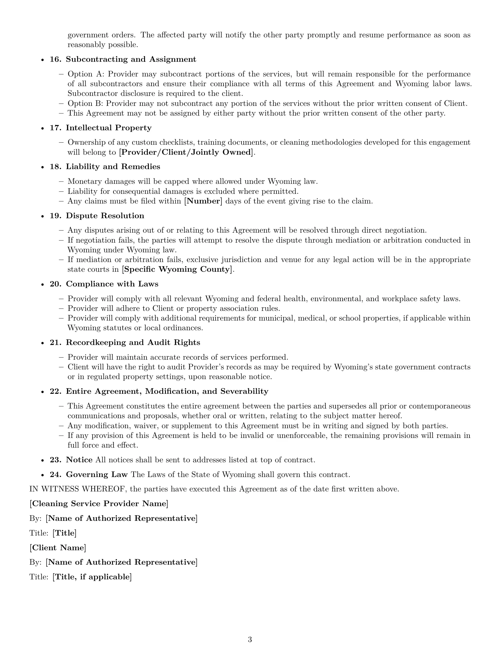 Preview page 3 of Free Wyoming cleaning service contract template