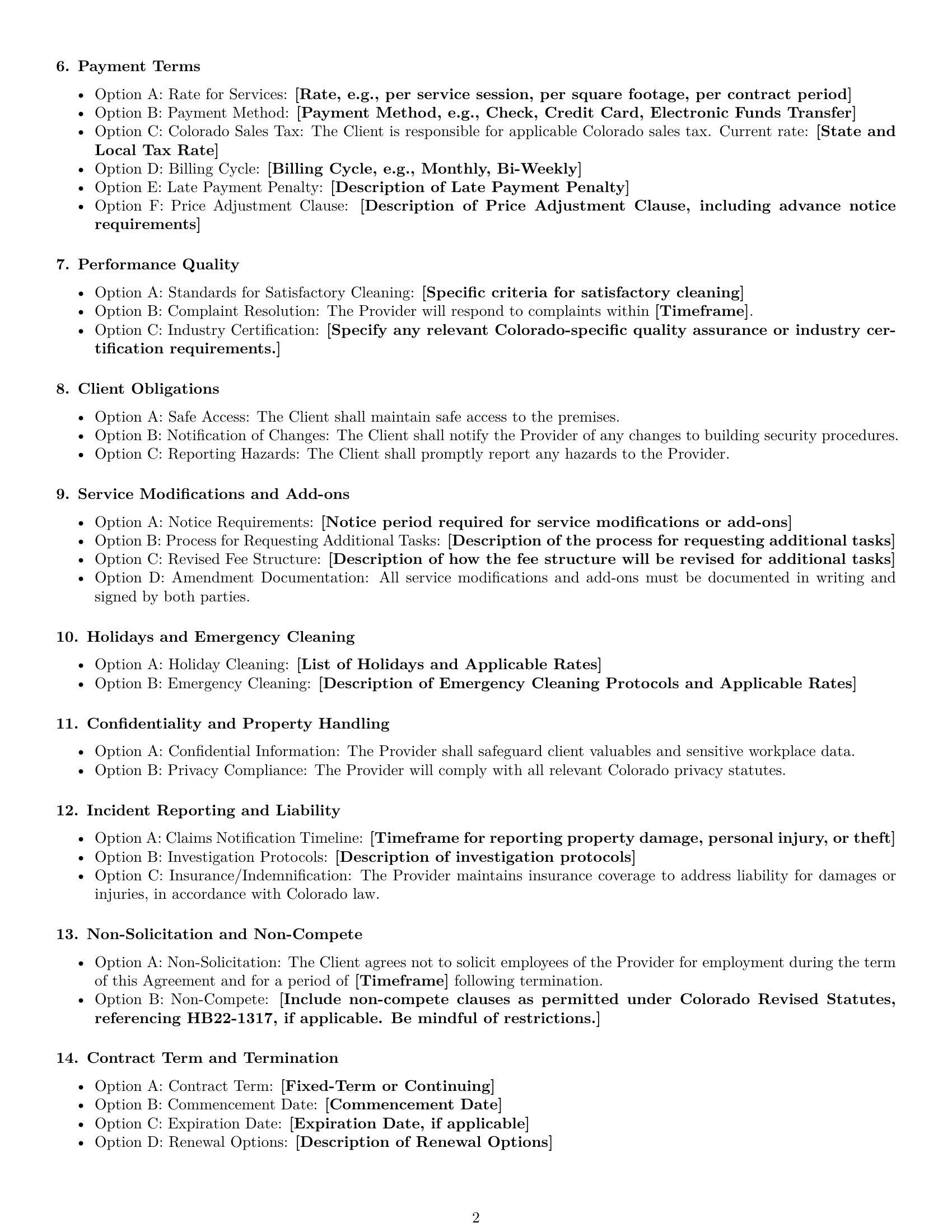 Preview page 2 of Free Colorado cleaning service contract template