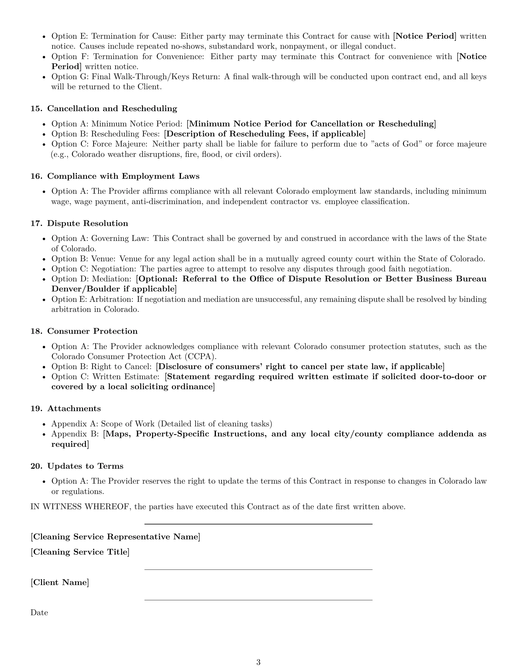 Preview page 3 of Free Colorado cleaning service contract template