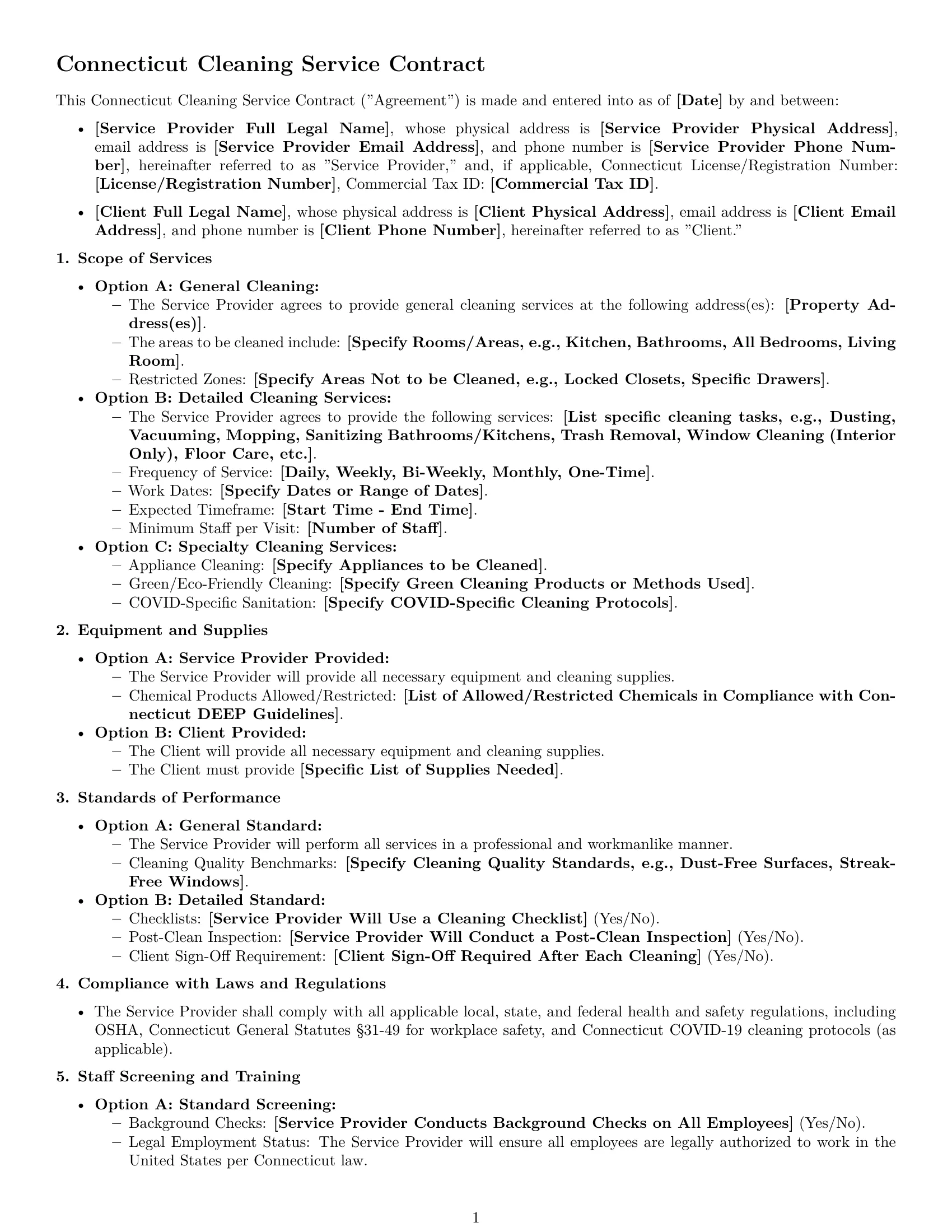 Preview page 1 of Free Connecticut cleaning service contract template