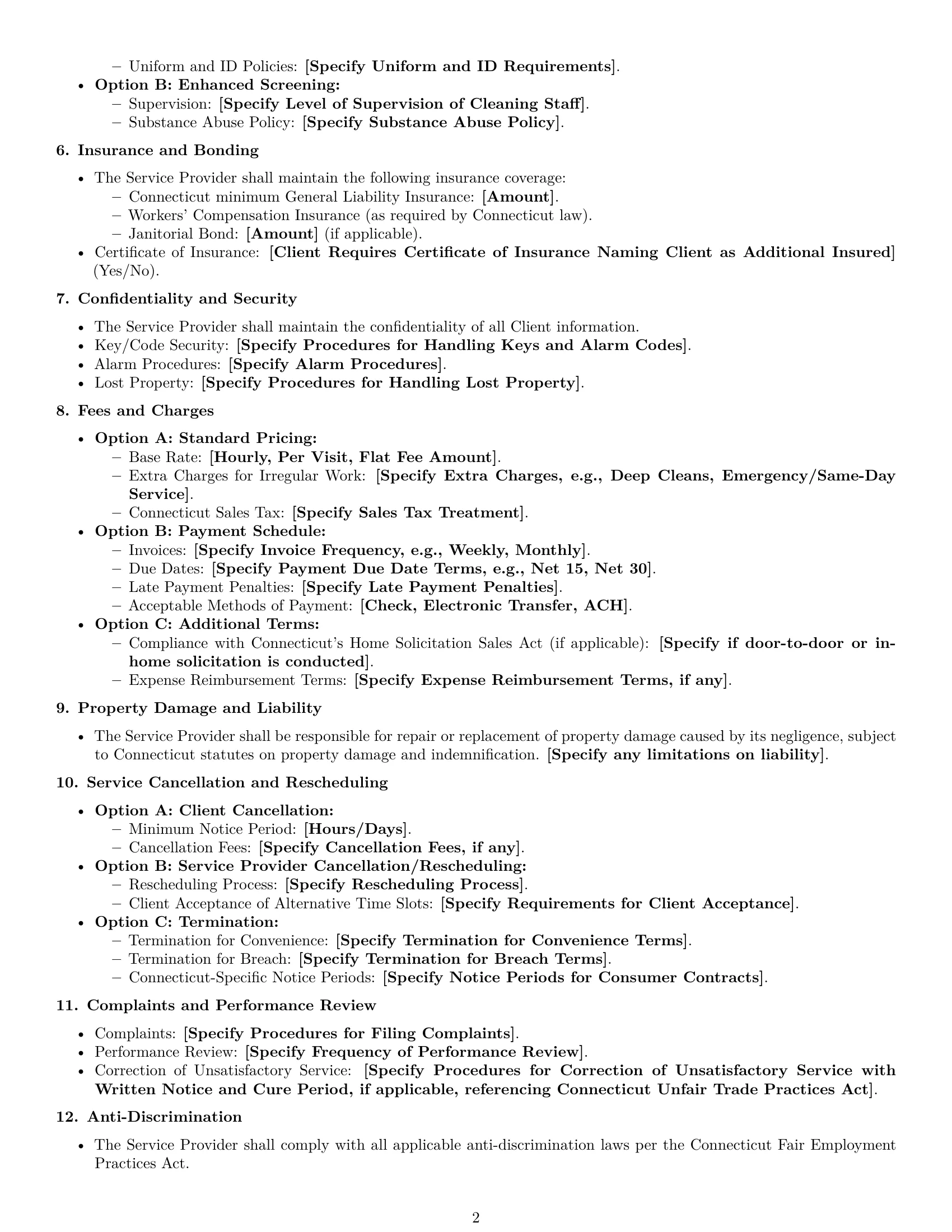 Preview page 2 of Free Connecticut cleaning service contract template