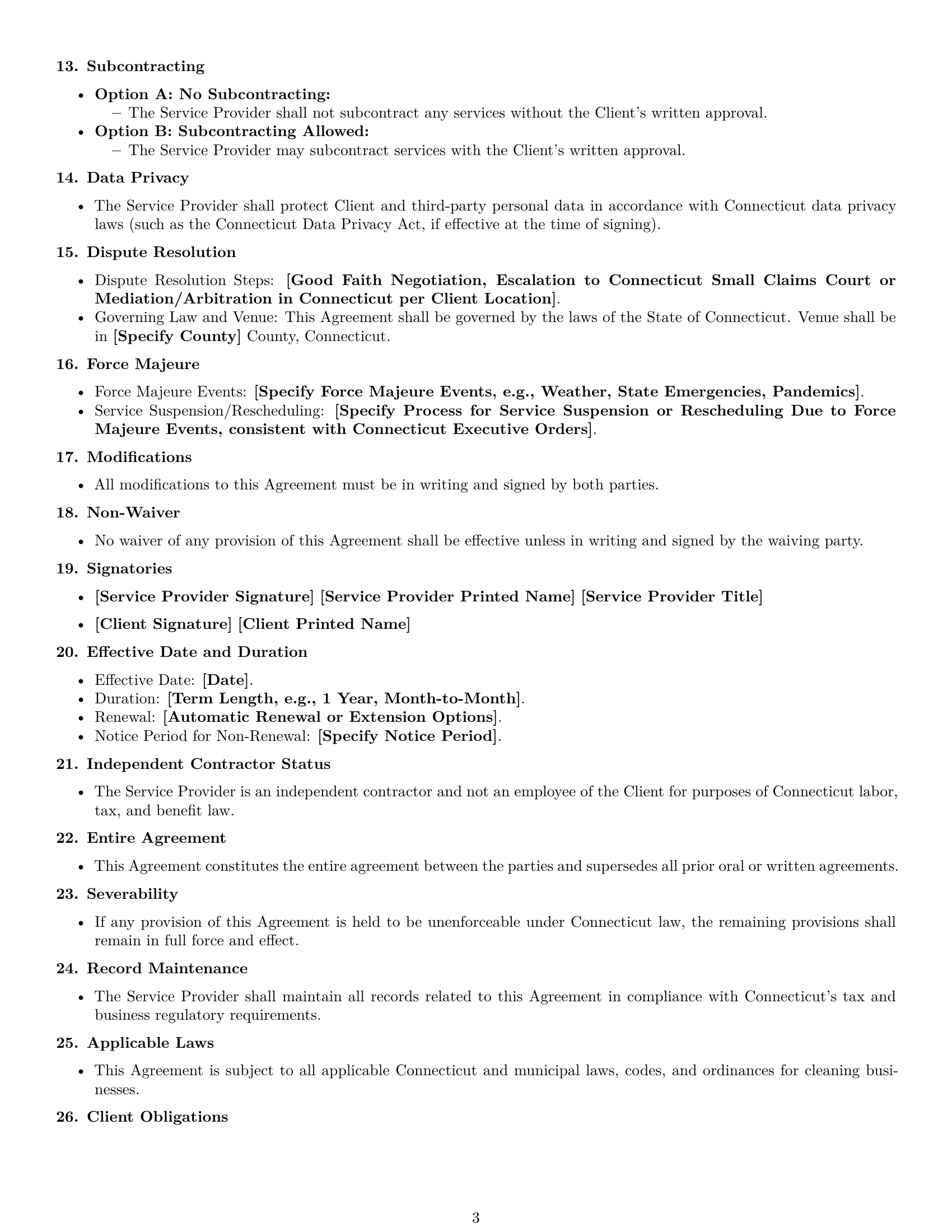 Preview page 3 of Free Connecticut cleaning service contract template