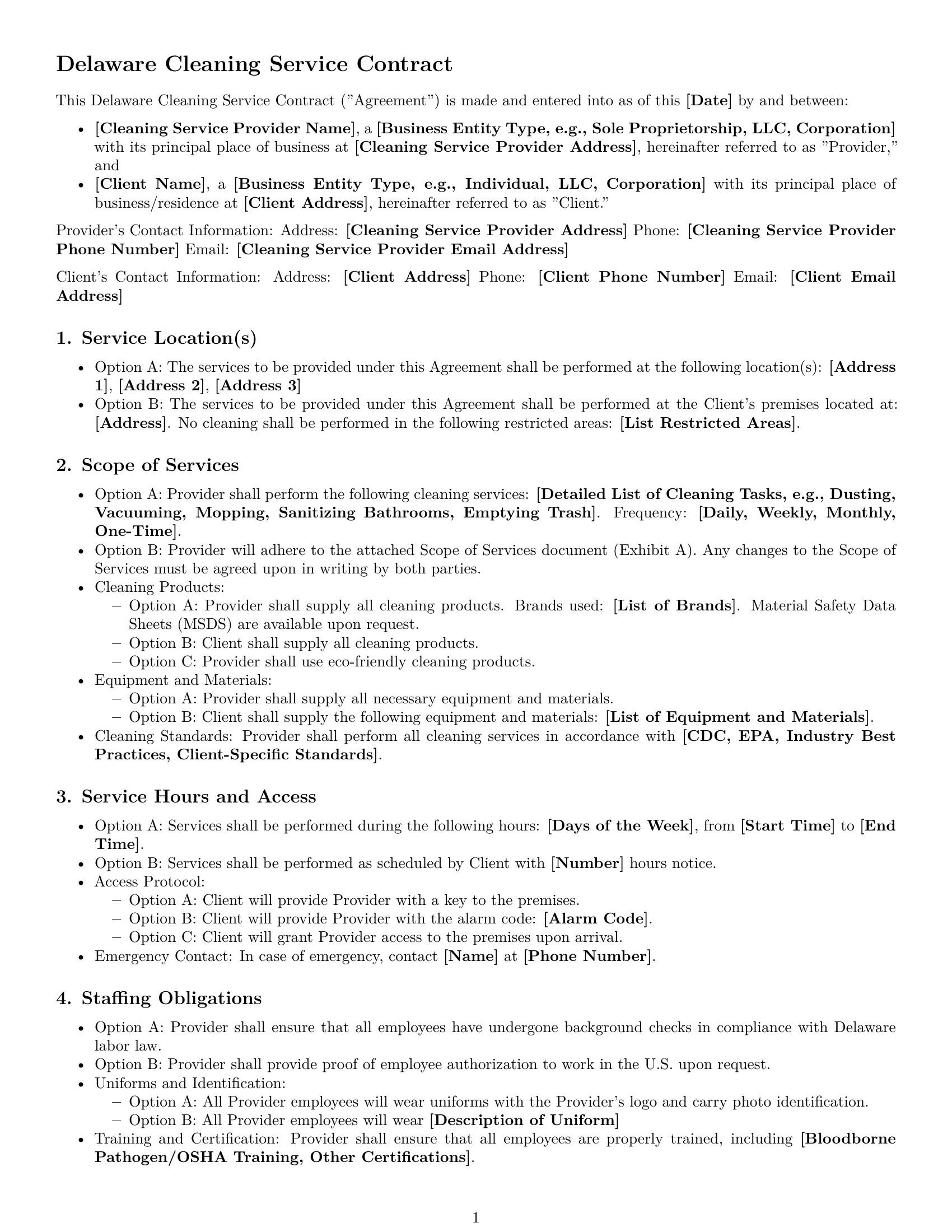Preview page 1 of Free Delaware cleaning service contract template