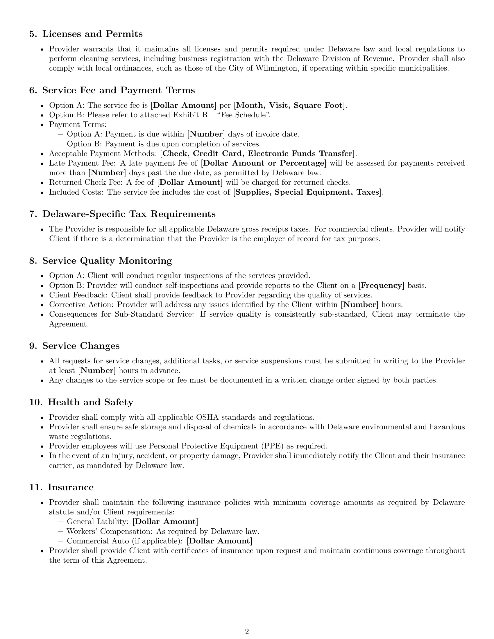 Preview page 2 of Free Delaware cleaning service contract template