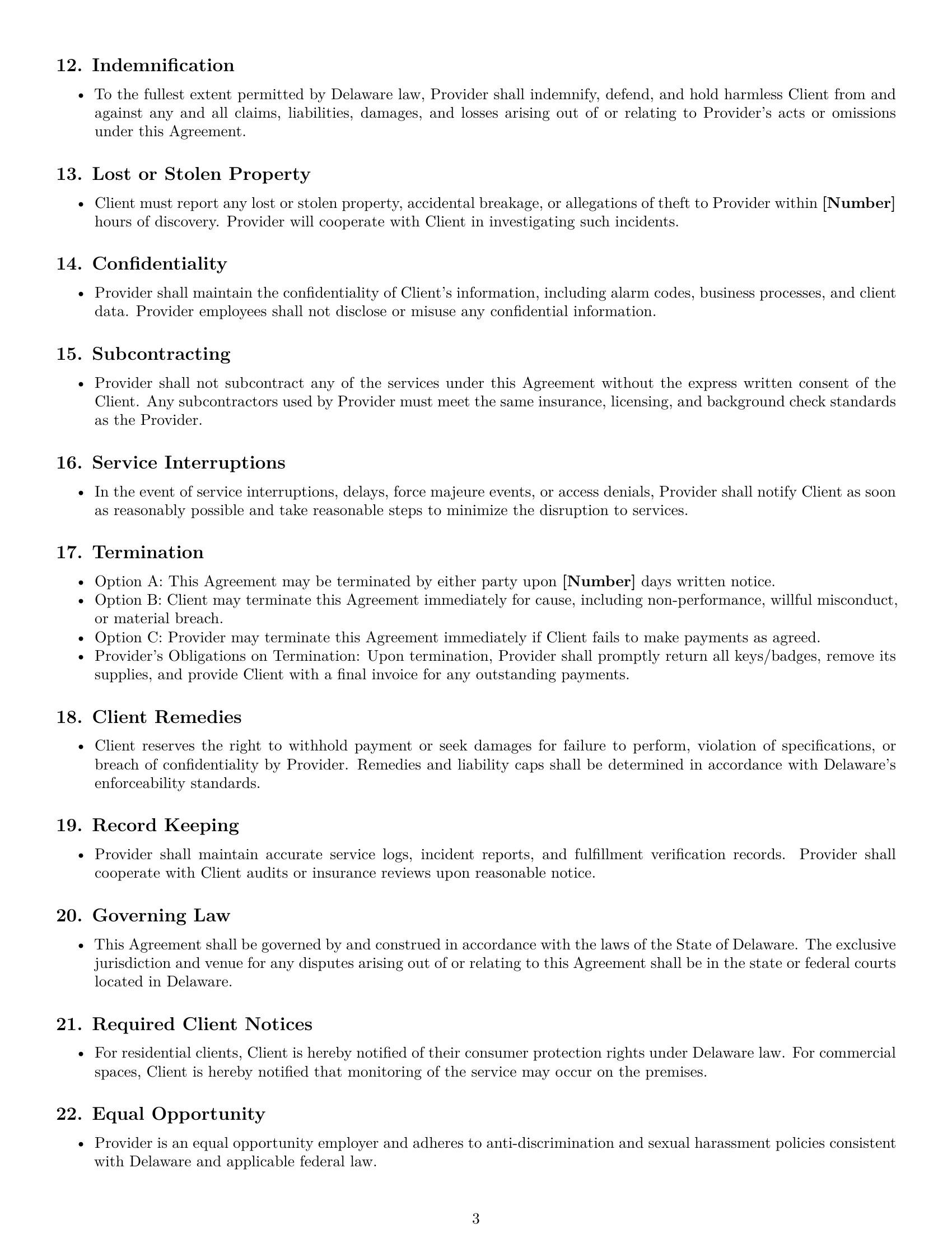 Preview page 3 of Free Delaware cleaning service contract template