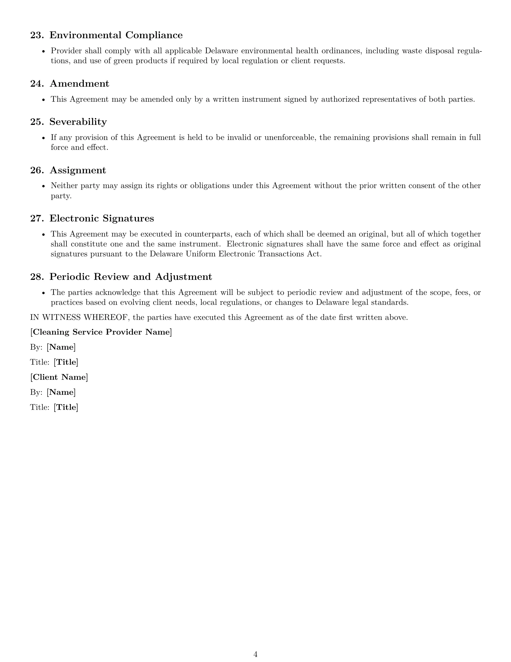 Preview page 4 of Free Delaware cleaning service contract template