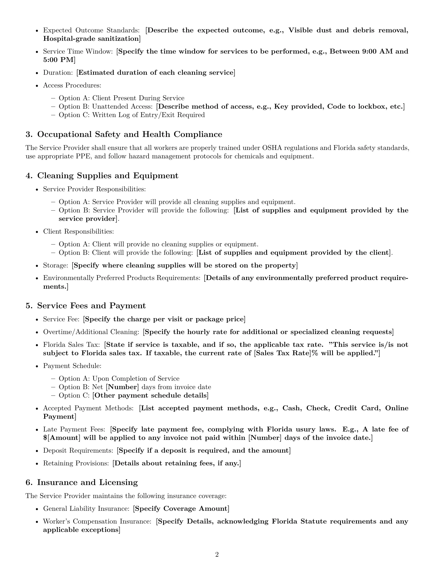 Preview page 2 of Free Florida cleaning service contract template