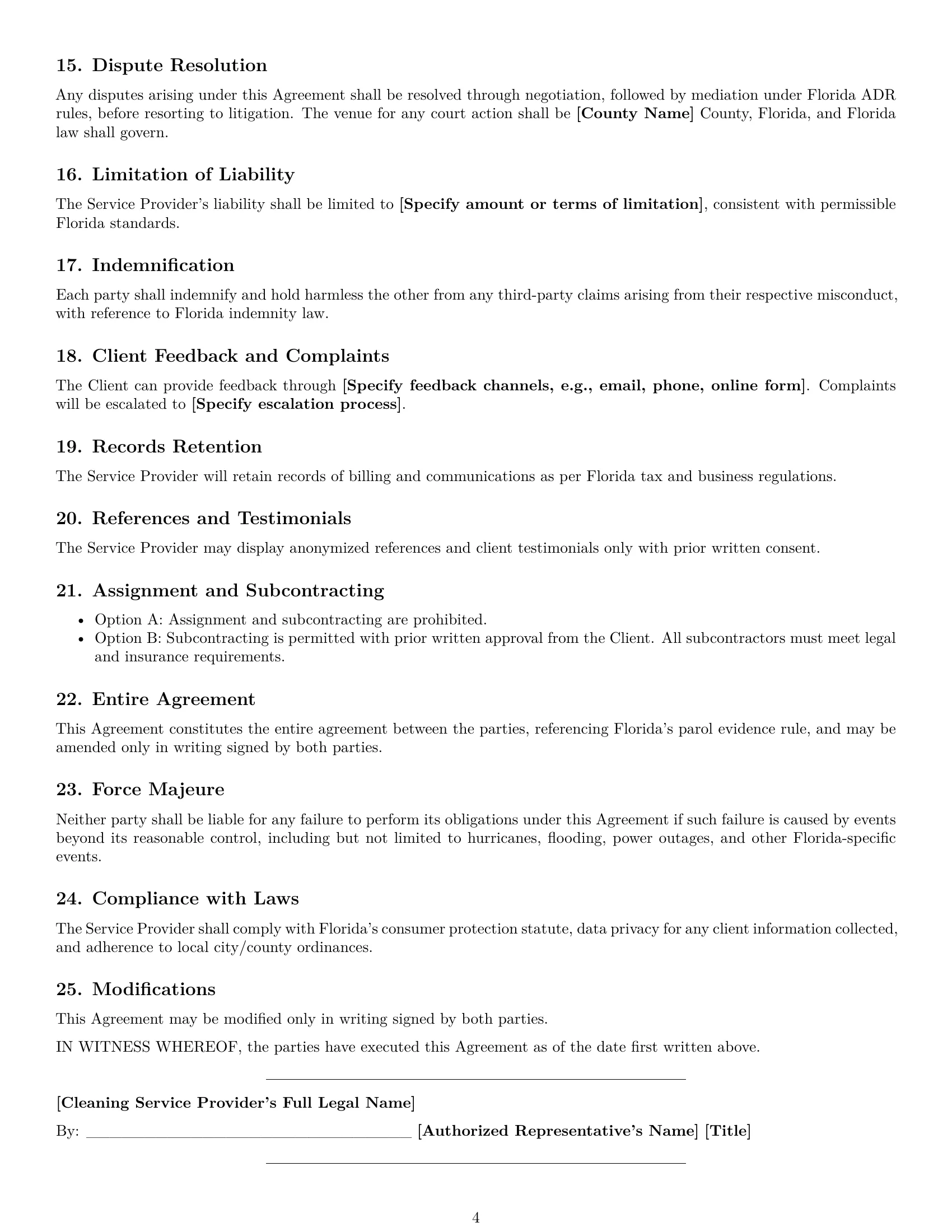 Preview page 4 of Free Florida cleaning service contract template