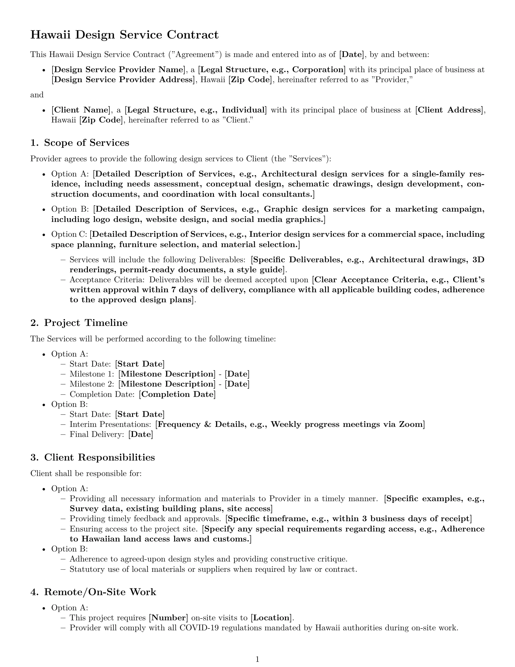 Preview page 1 of Free Hawaii design service contract template