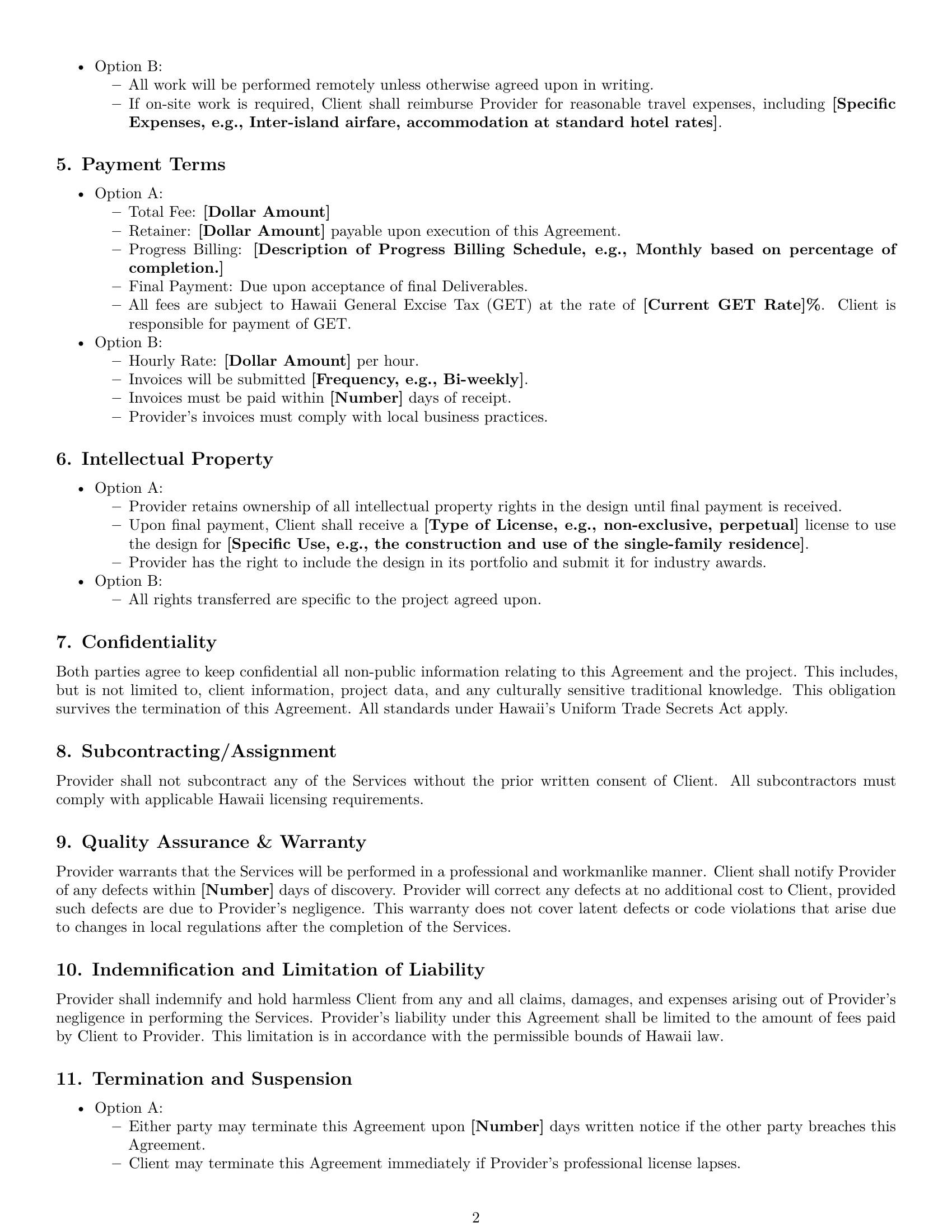 Preview page 2 of Free Hawaii design service contract template