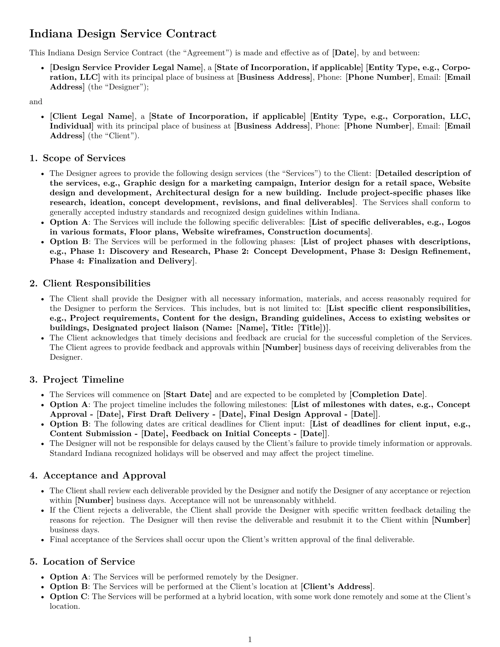 Preview page 1 of Free Indiana design service contract template
