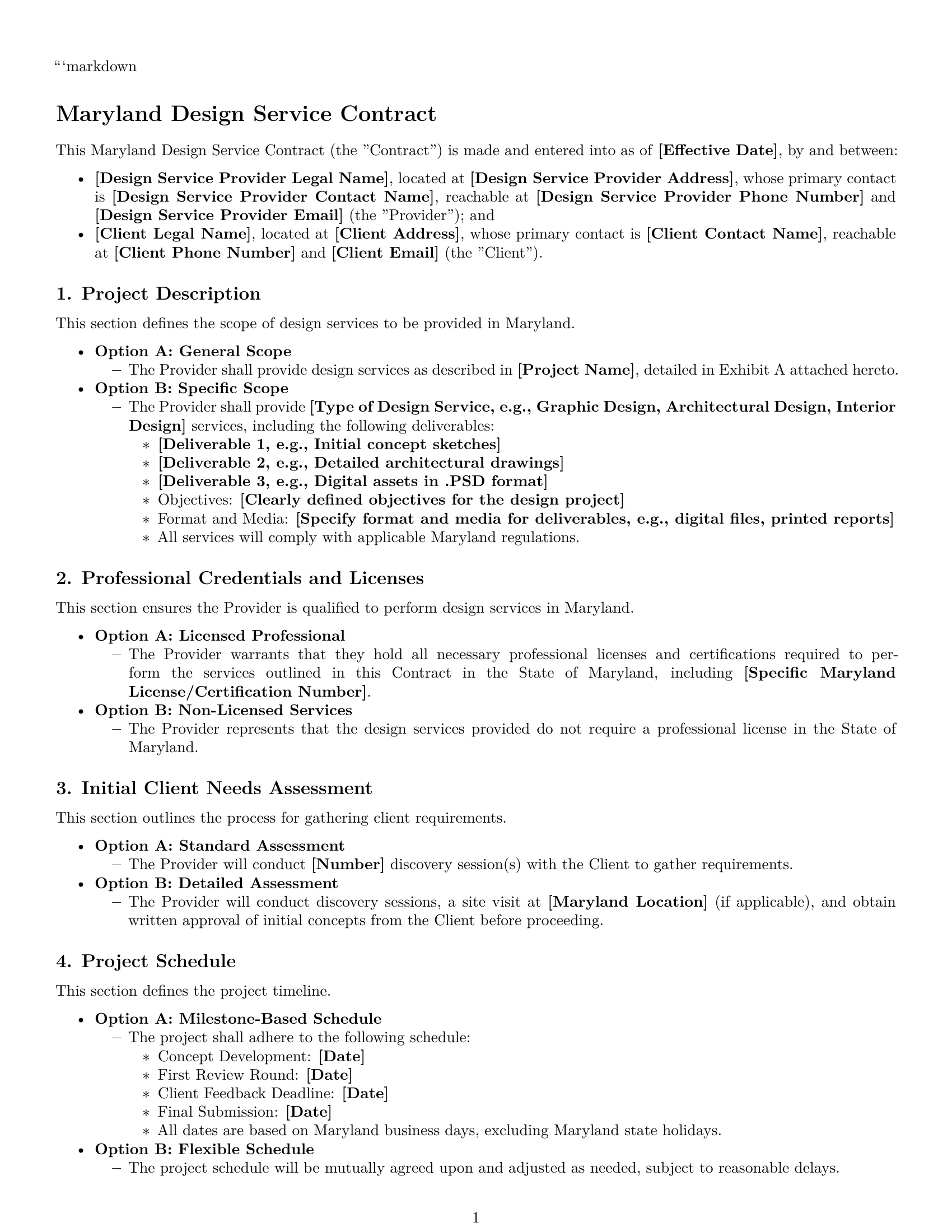 Preview page 1 of Free Maryland design service contract template