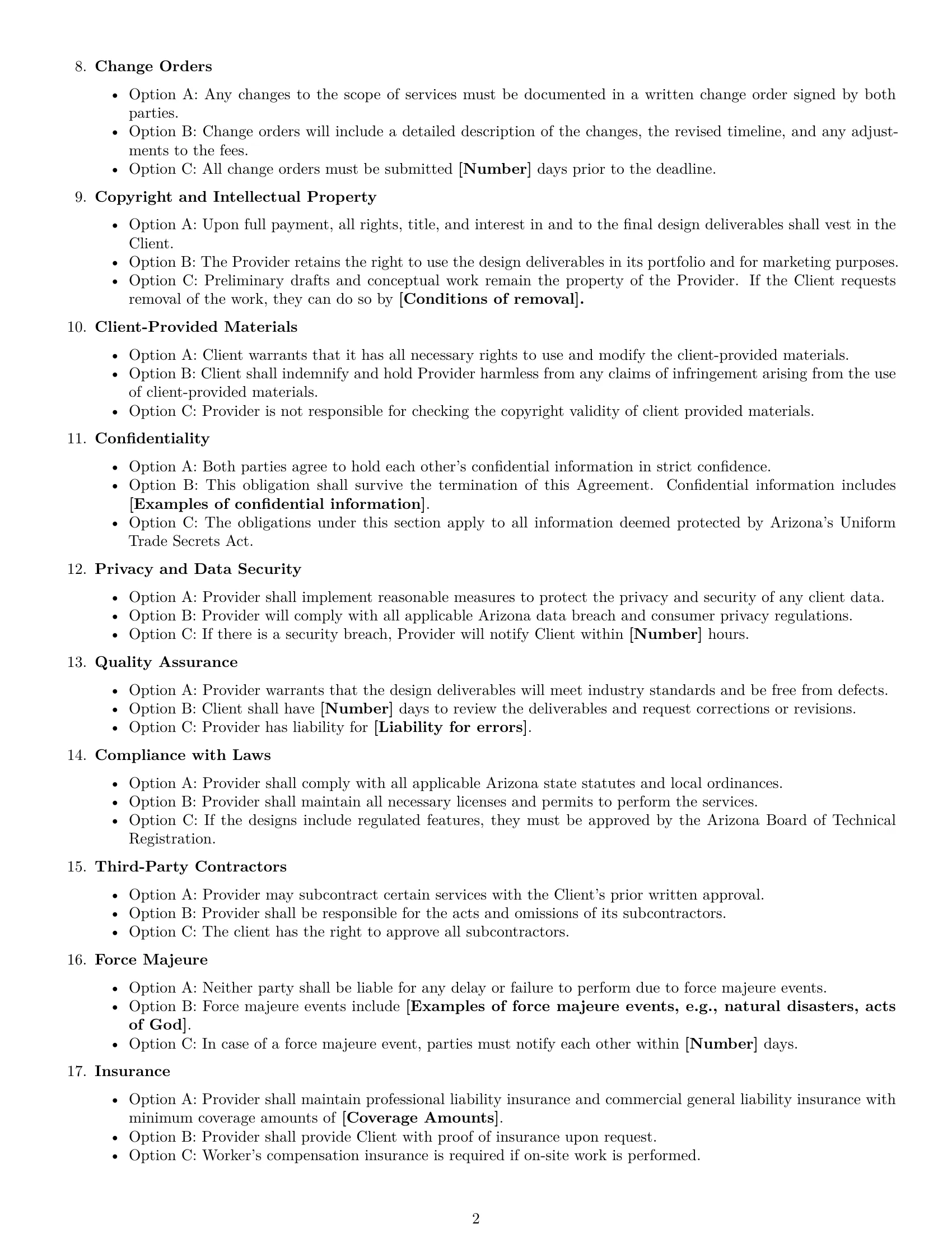 Preview page 2 of Free Arizona design service contract template