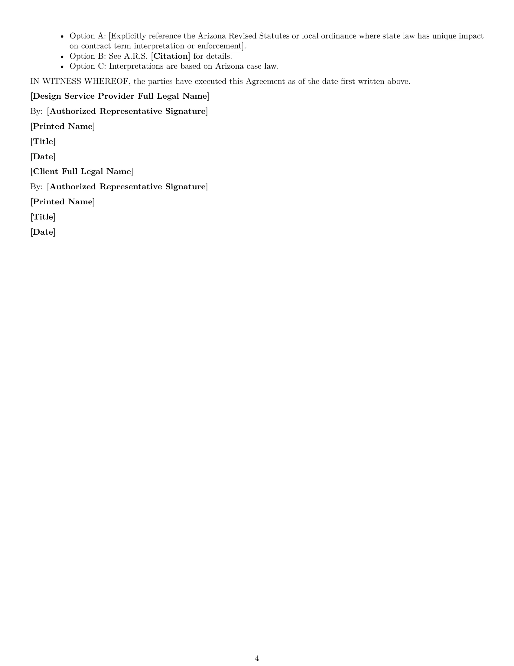 Preview page 4 of Free Arizona design service contract template
