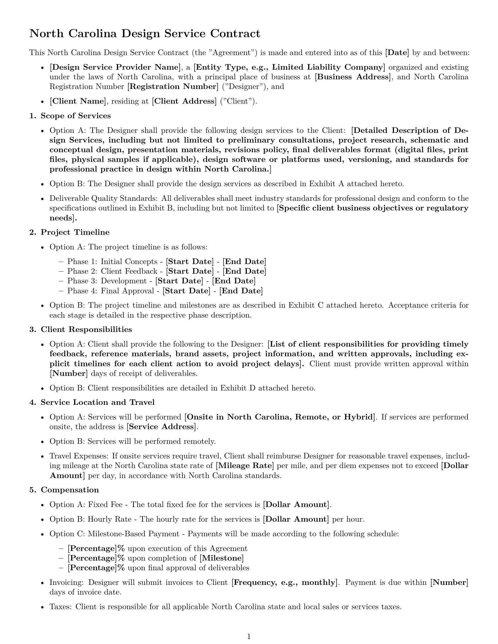 Preview page 1 of Free North Carolina design service contract template