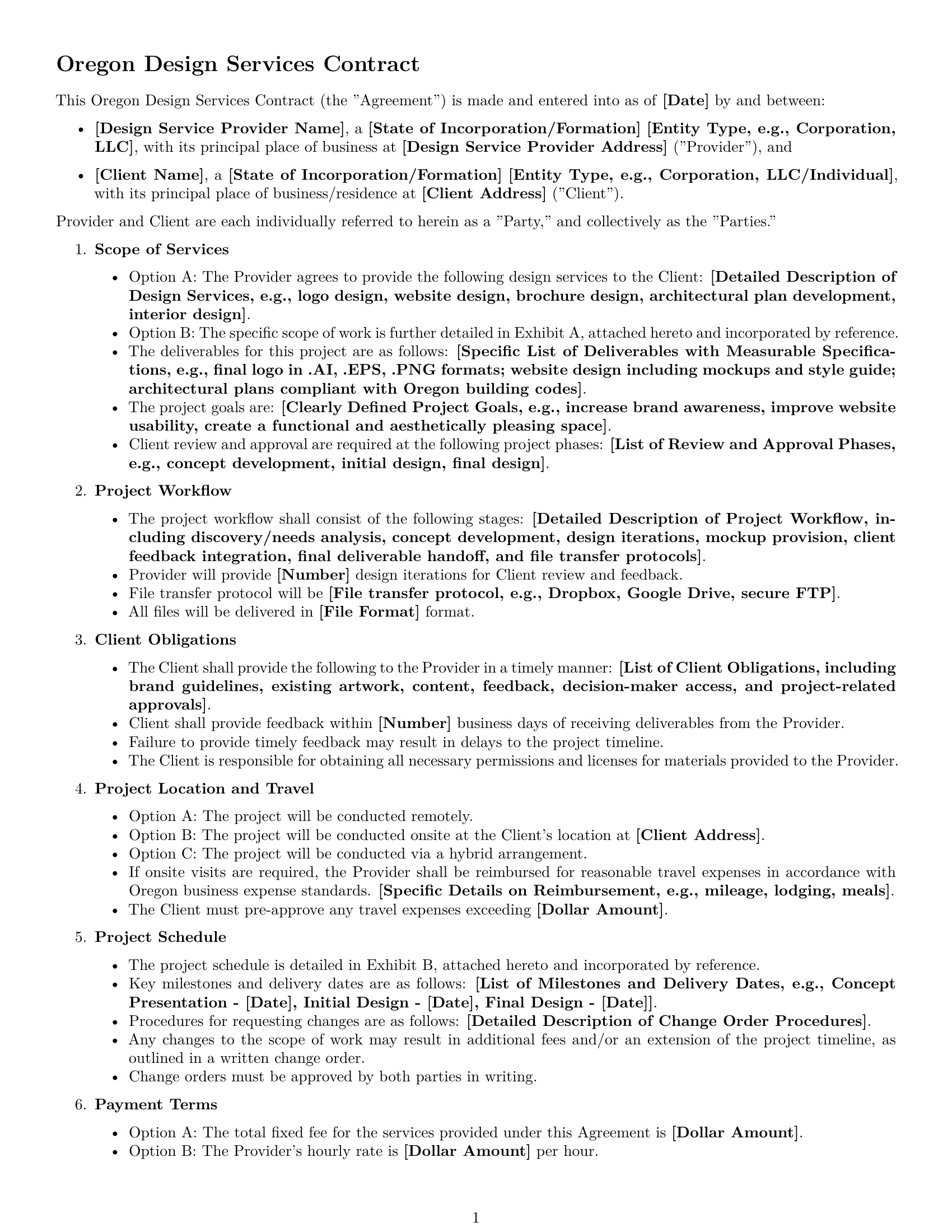 Preview page 1 of Free Oregon design service contract template