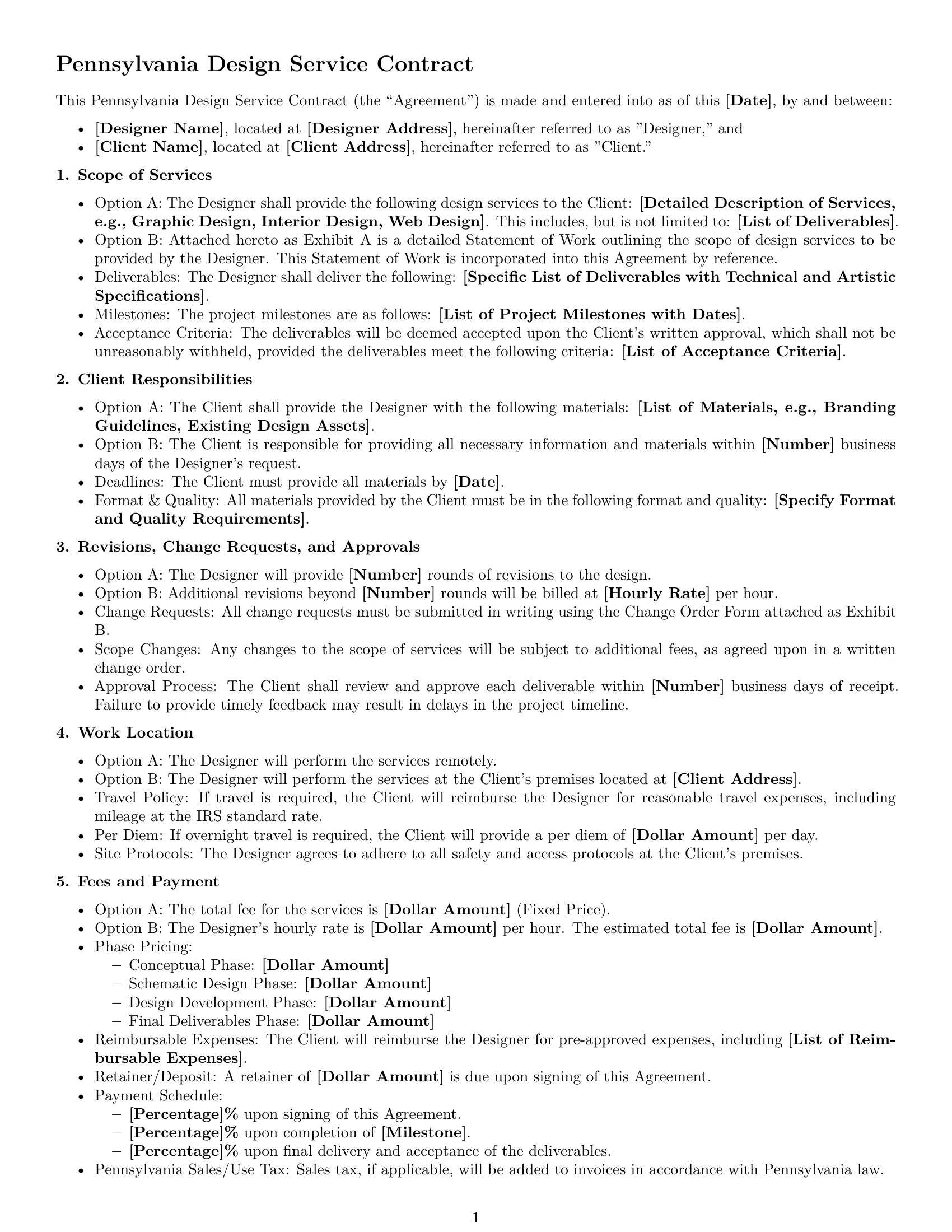 Preview page 1 of Free Pennsylvania design service contract template