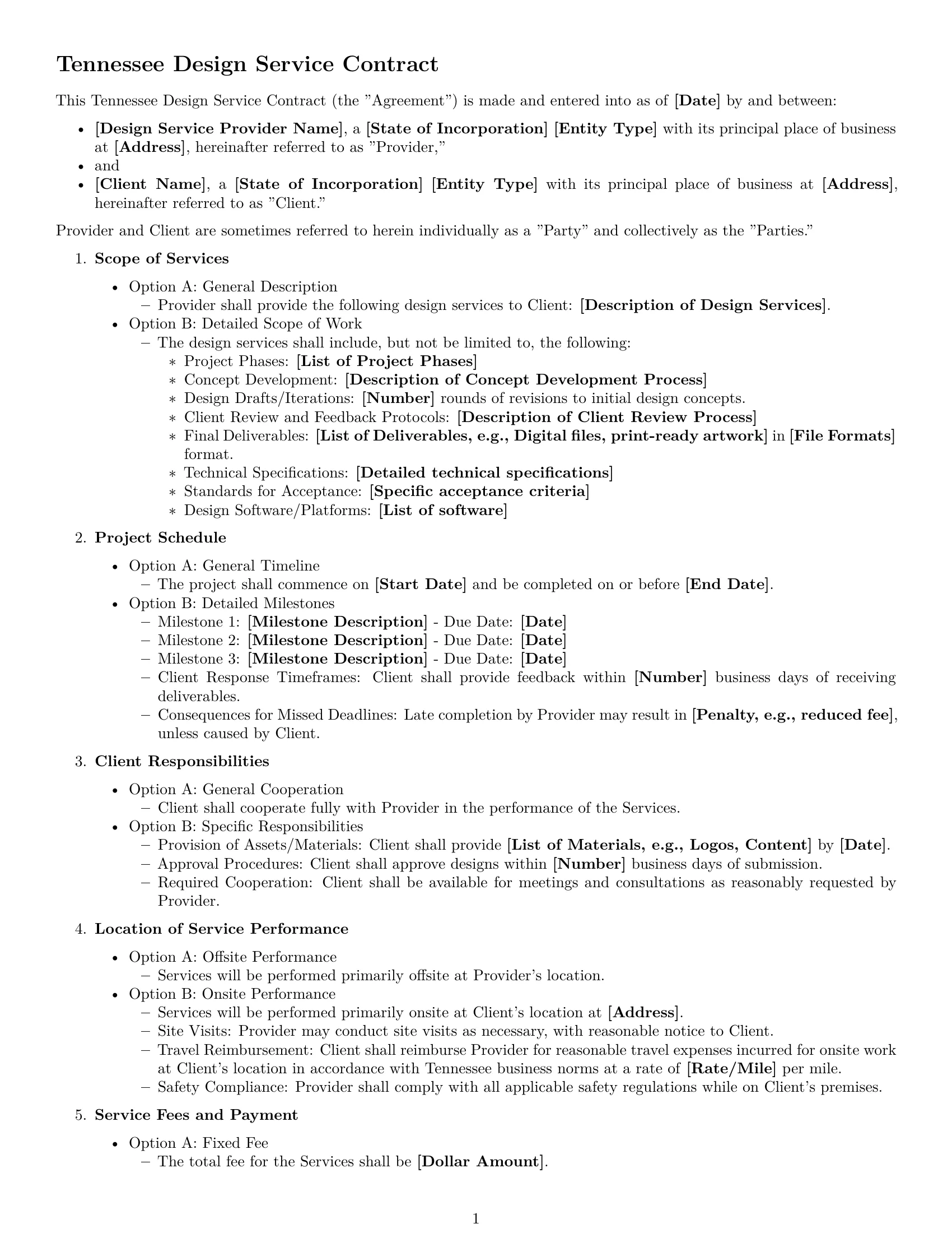 Preview page 1 of Free Tennessee design service contract template