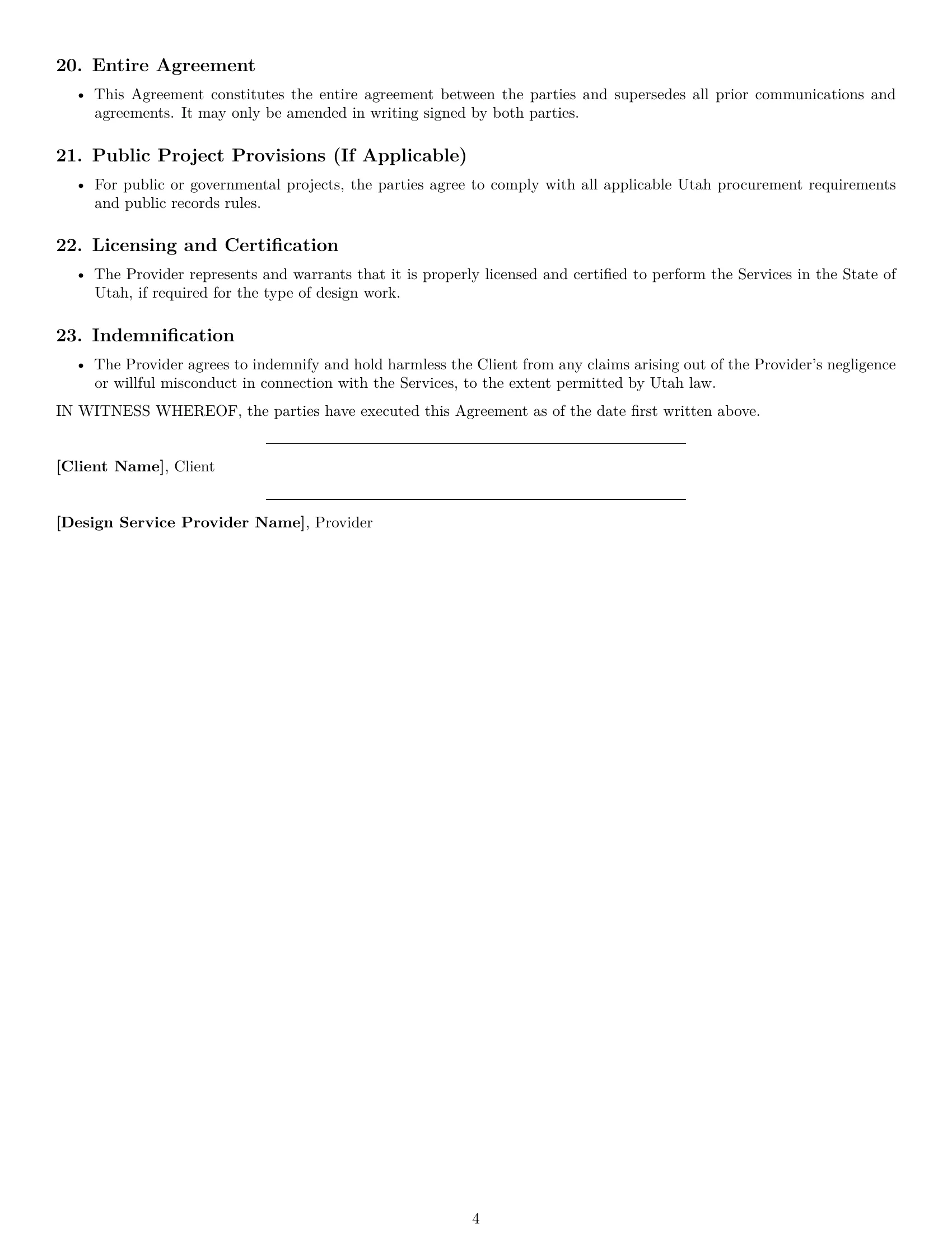 Preview page 4 of Free Utah design service contract template