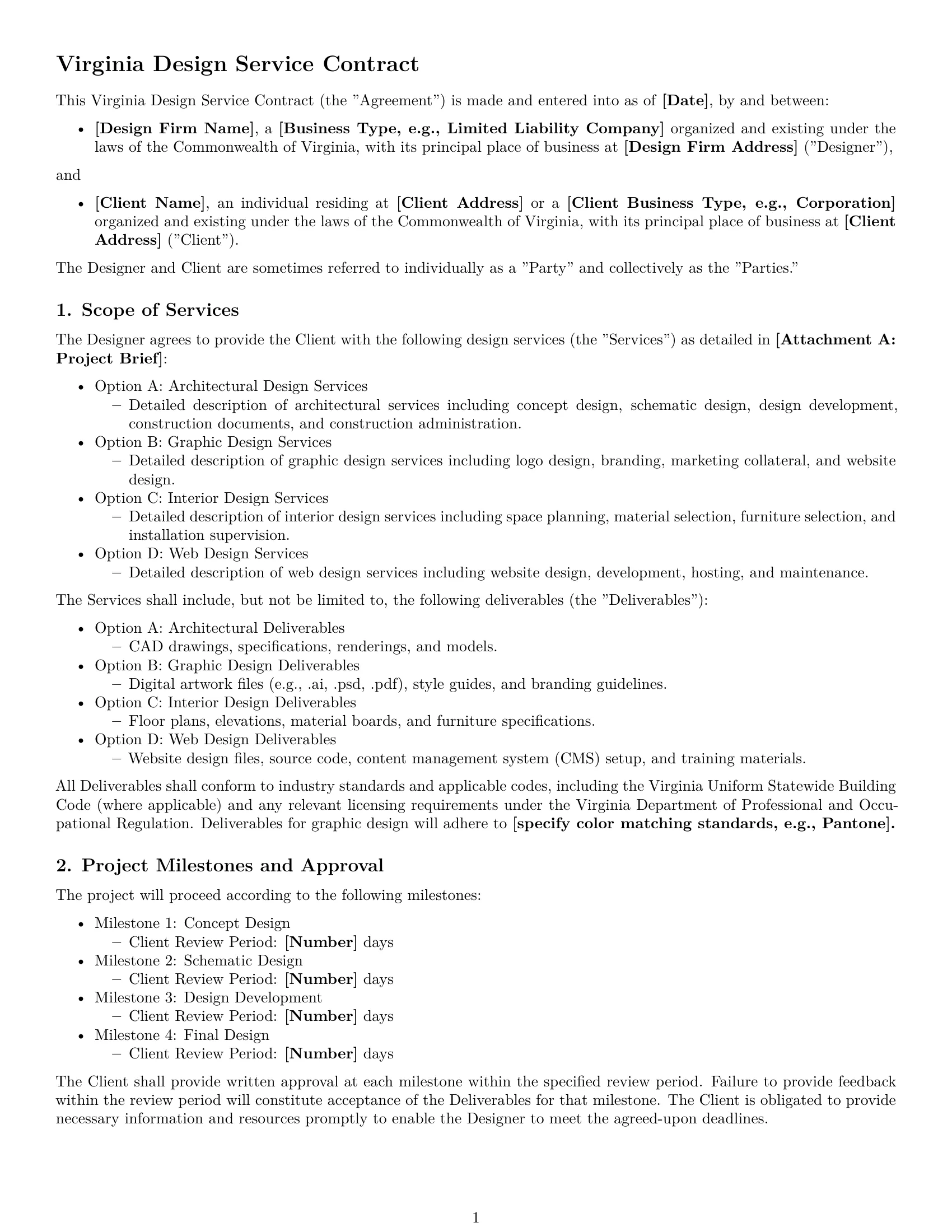 Preview page 1 of Free Virginia design service contract template