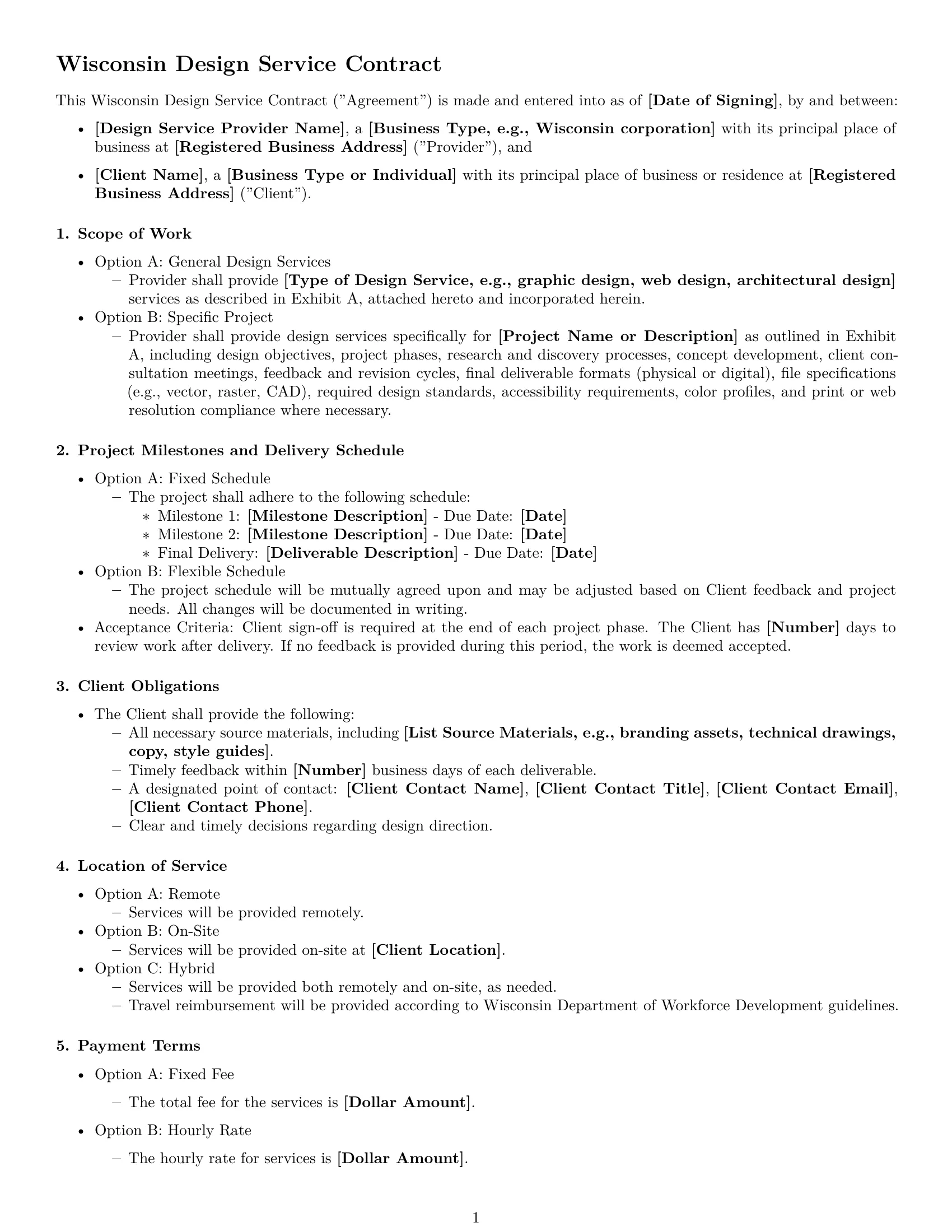 Preview page 1 of Free Wisconsin design service contract template