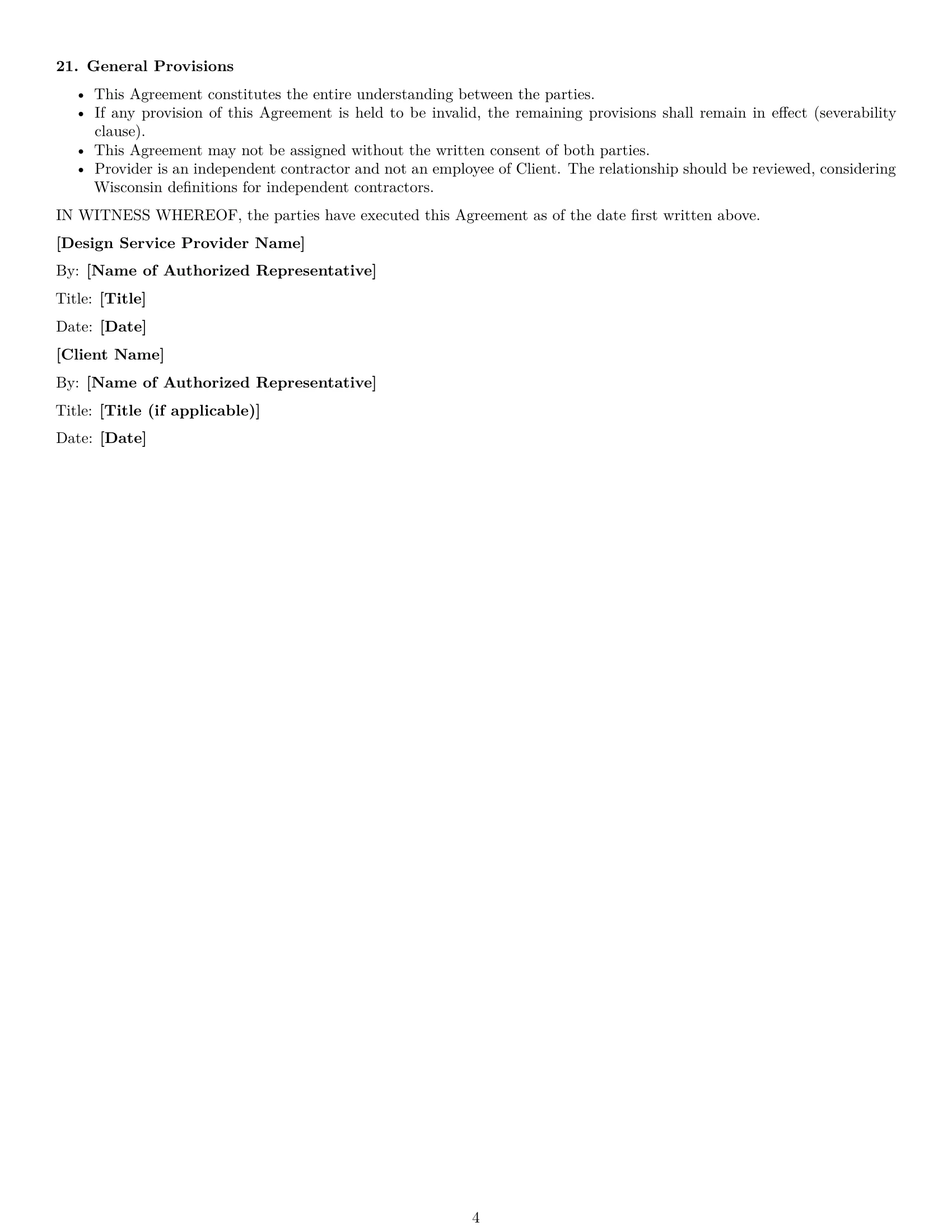 Preview page 4 of Free Wisconsin design service contract template