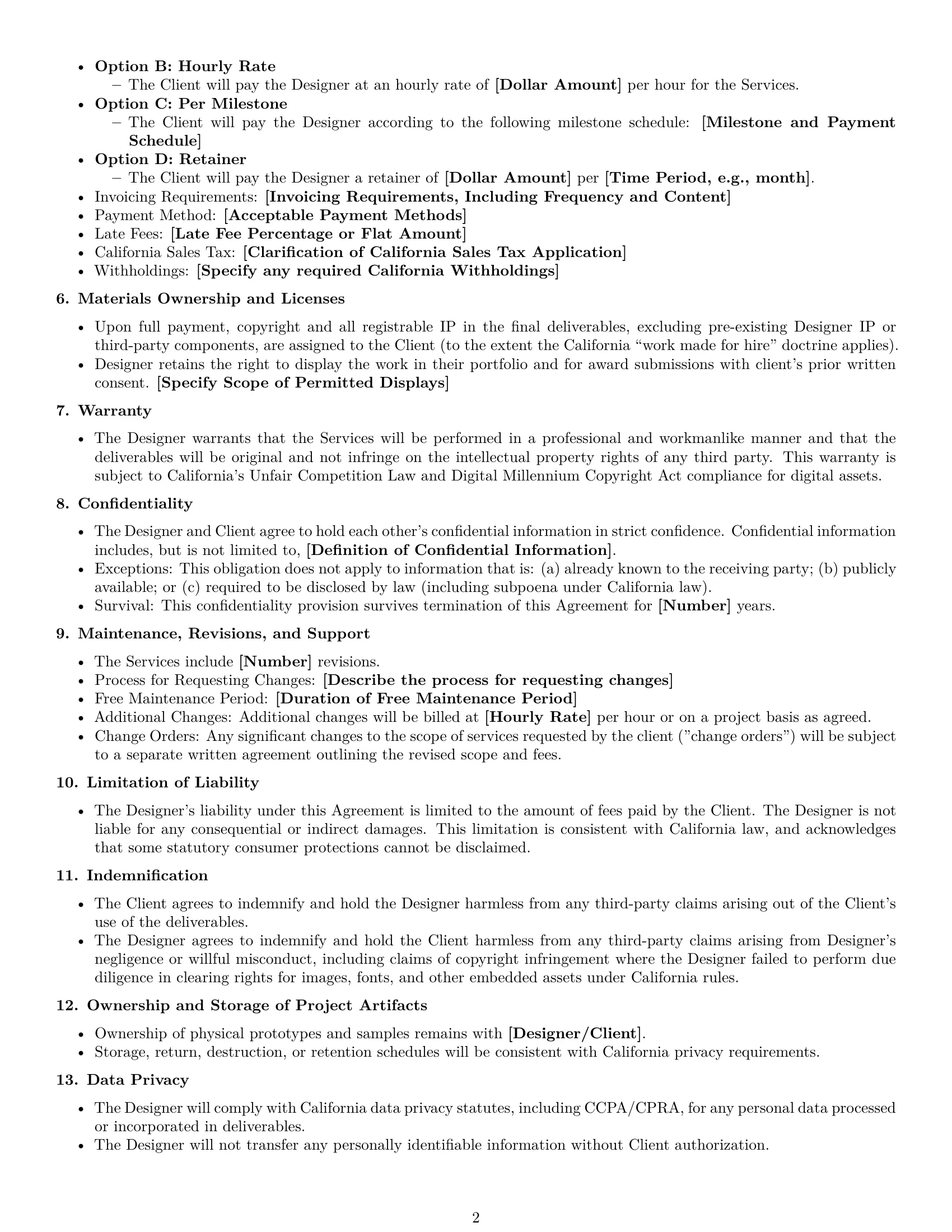 Preview page 2 of Free California design service contract template