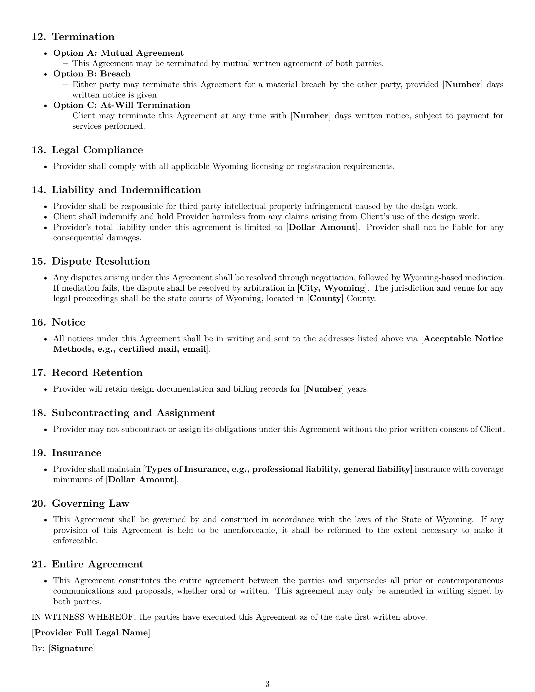 Preview page 3 of Free Wyoming design service contract template