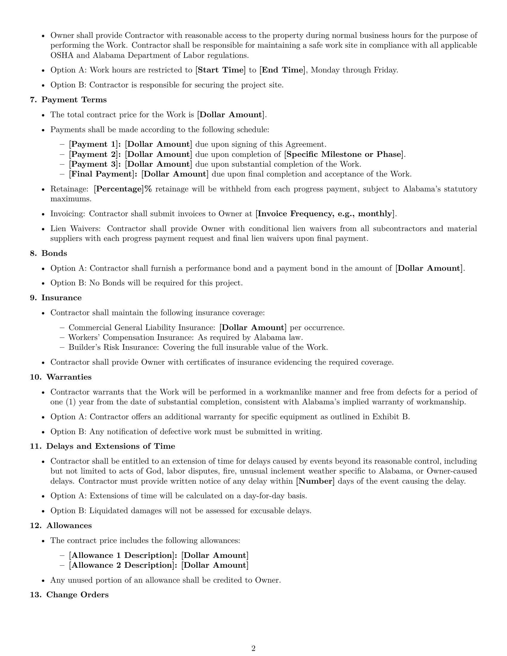 Preview page 2 of Free Alabama construction service contract template