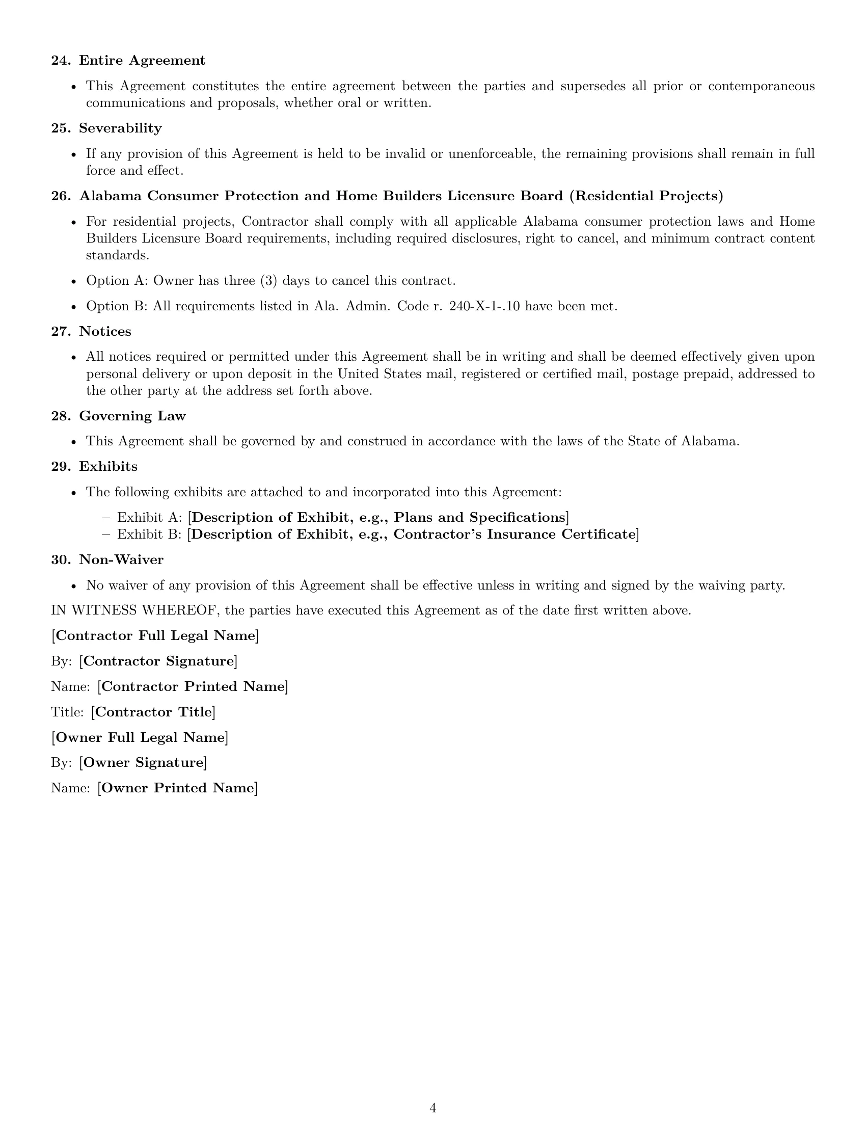 Preview page 4 of Free Alabama construction service contract template