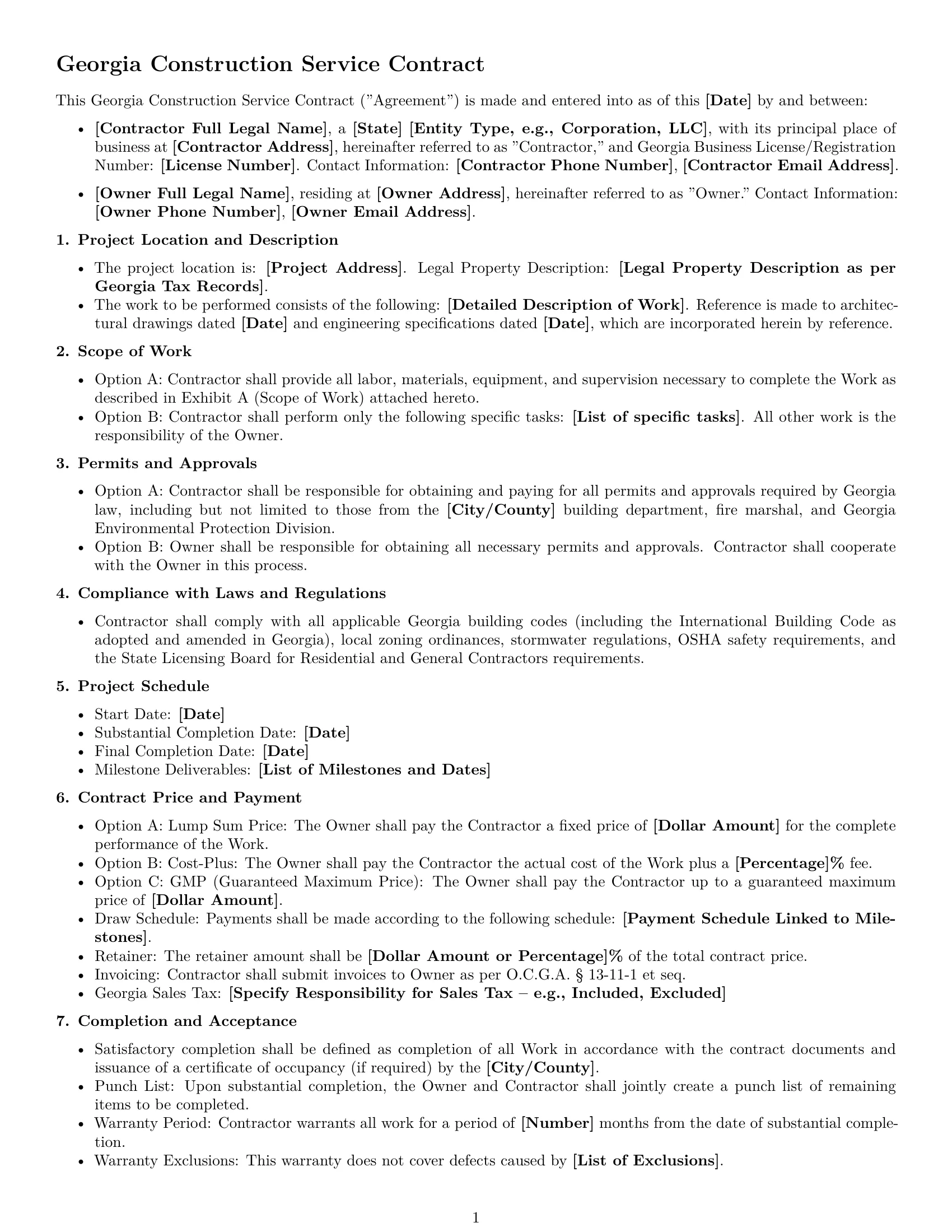 Preview page 1 of Free Georgia construction service contract template
