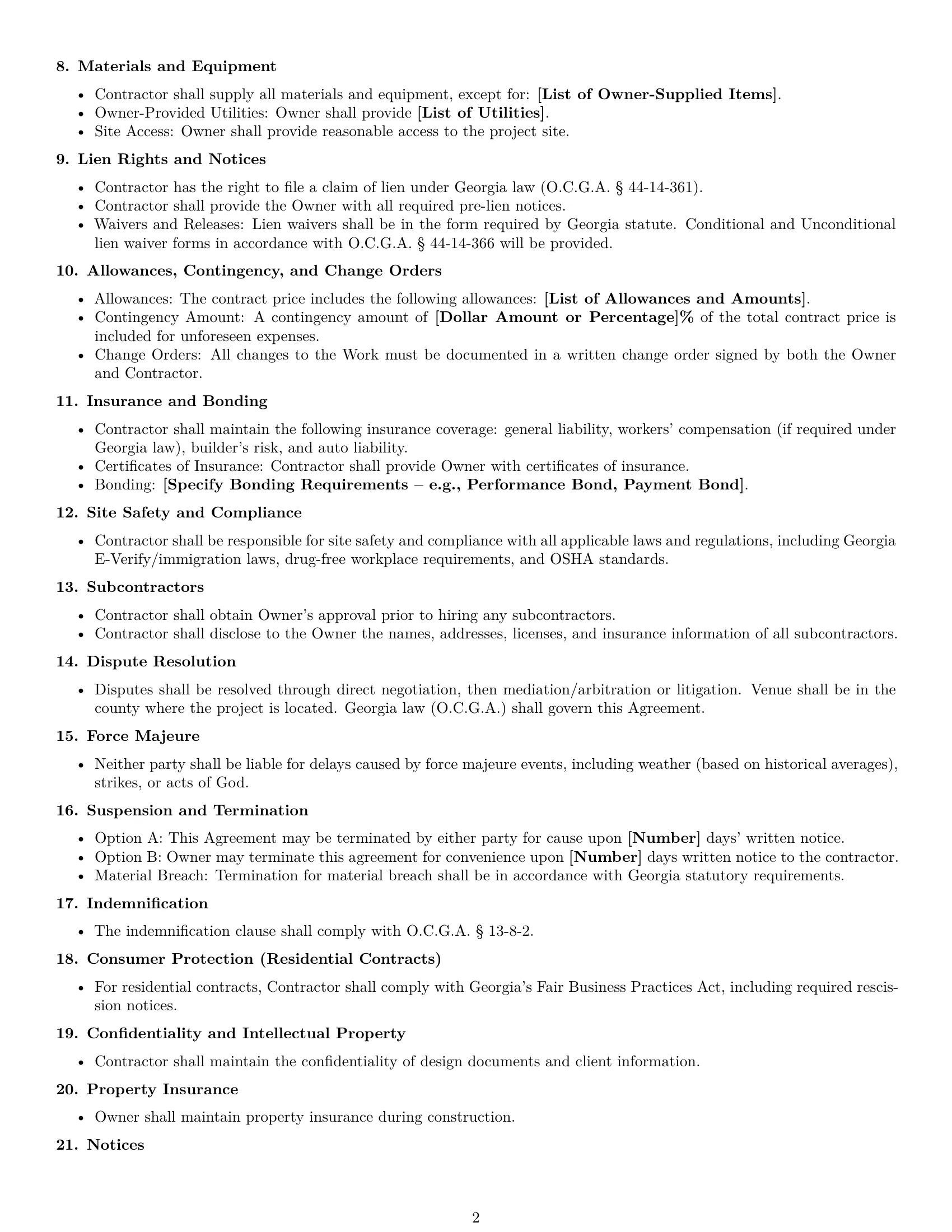 Preview page 2 of Free Georgia construction service contract template