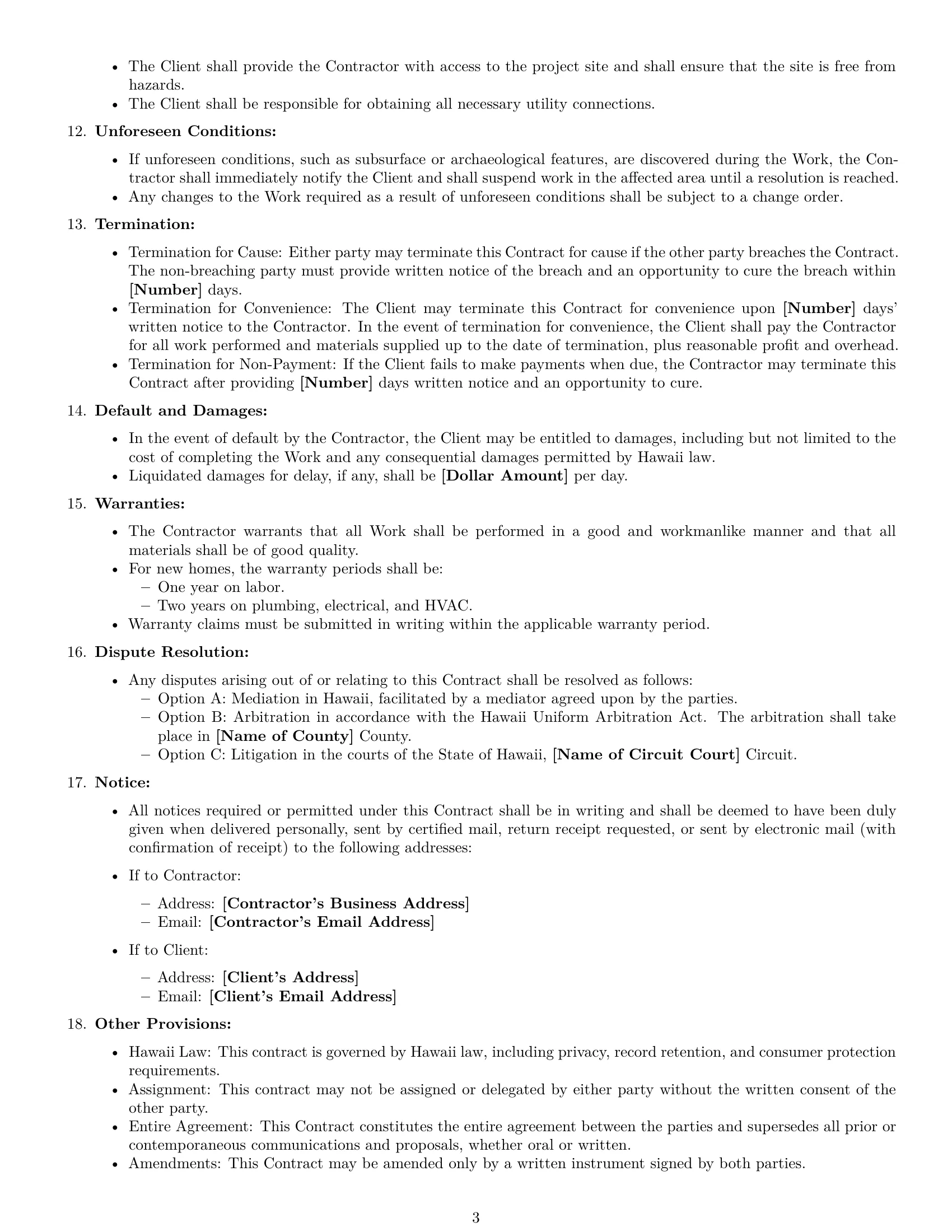 Preview page 3 of Free Hawaii construction service contract template