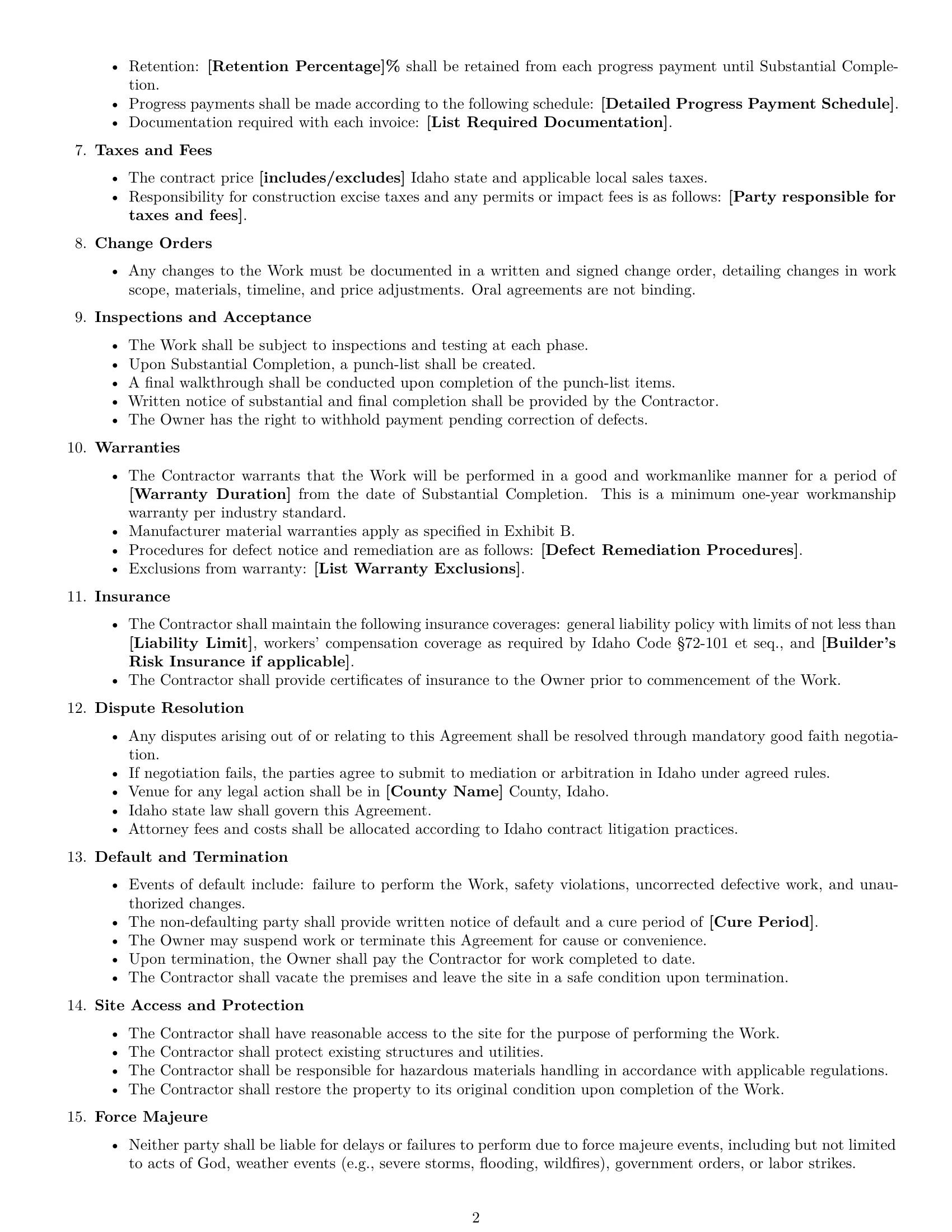 Preview page 2 of Free Idaho construction service contract template