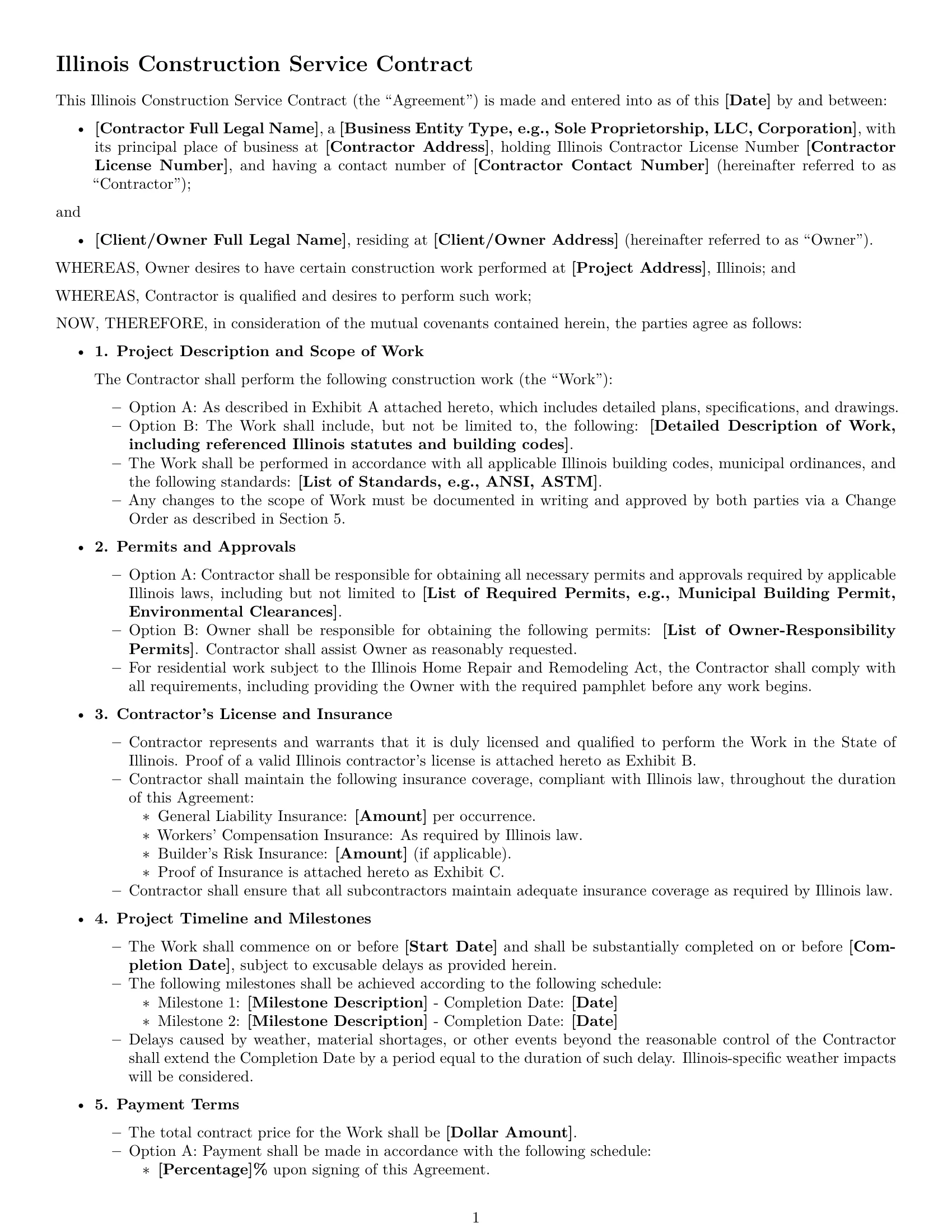 Preview page 1 of Free Illinois construction service contract template