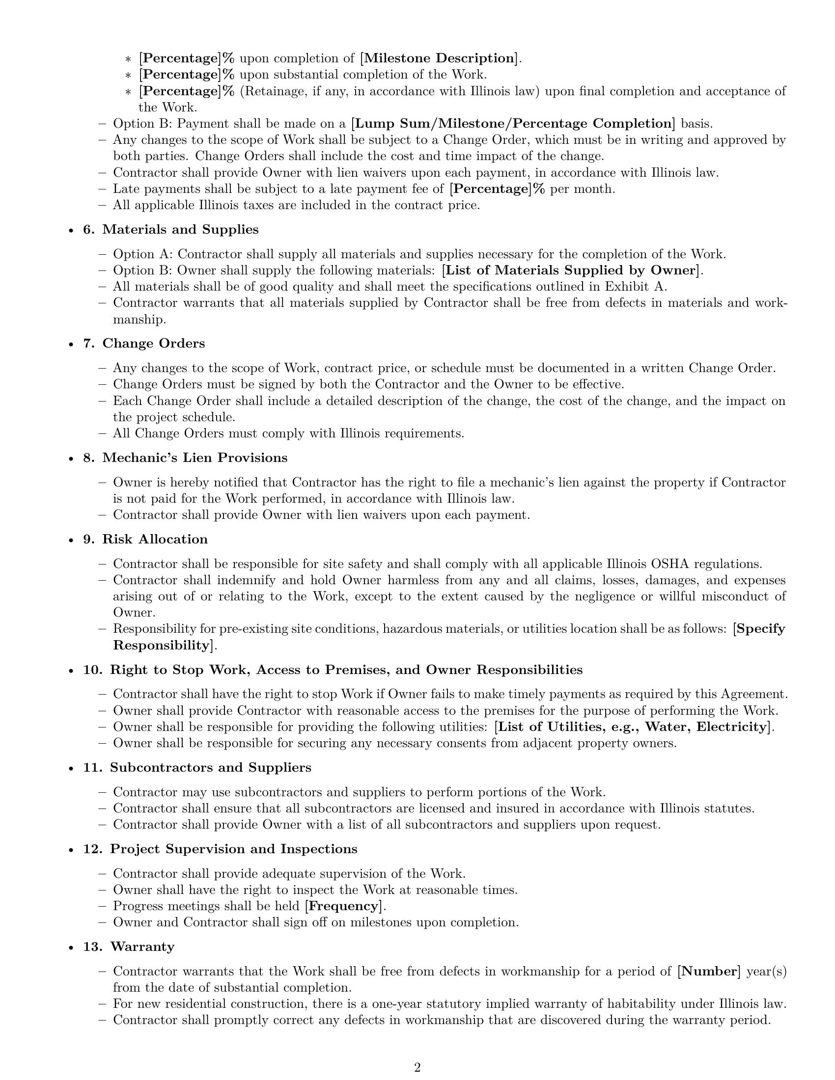 Preview page 2 of Free Illinois construction service contract template