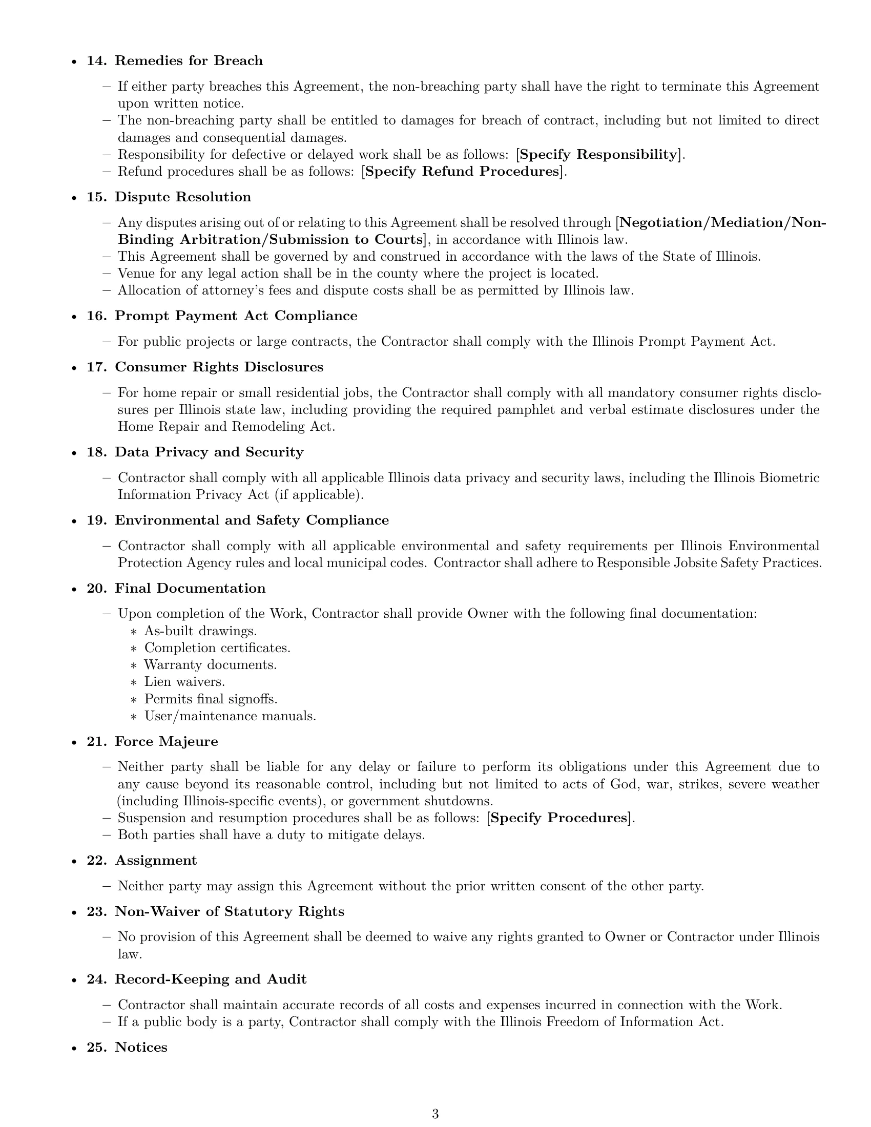 Preview page 3 of Free Illinois construction service contract template