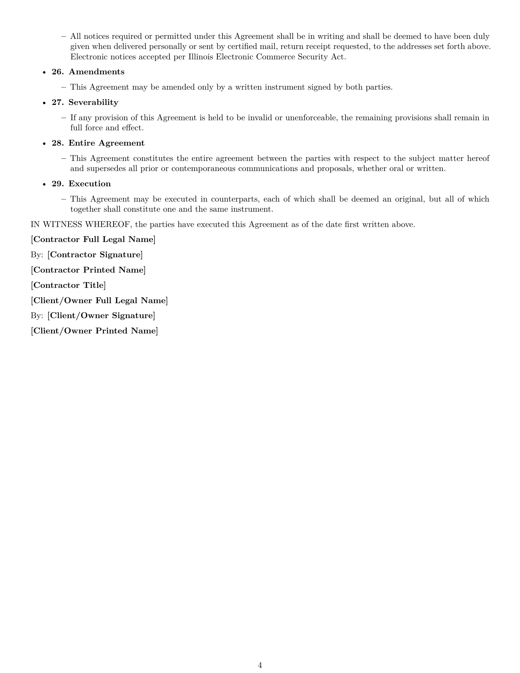 Preview page 4 of Free Illinois construction service contract template