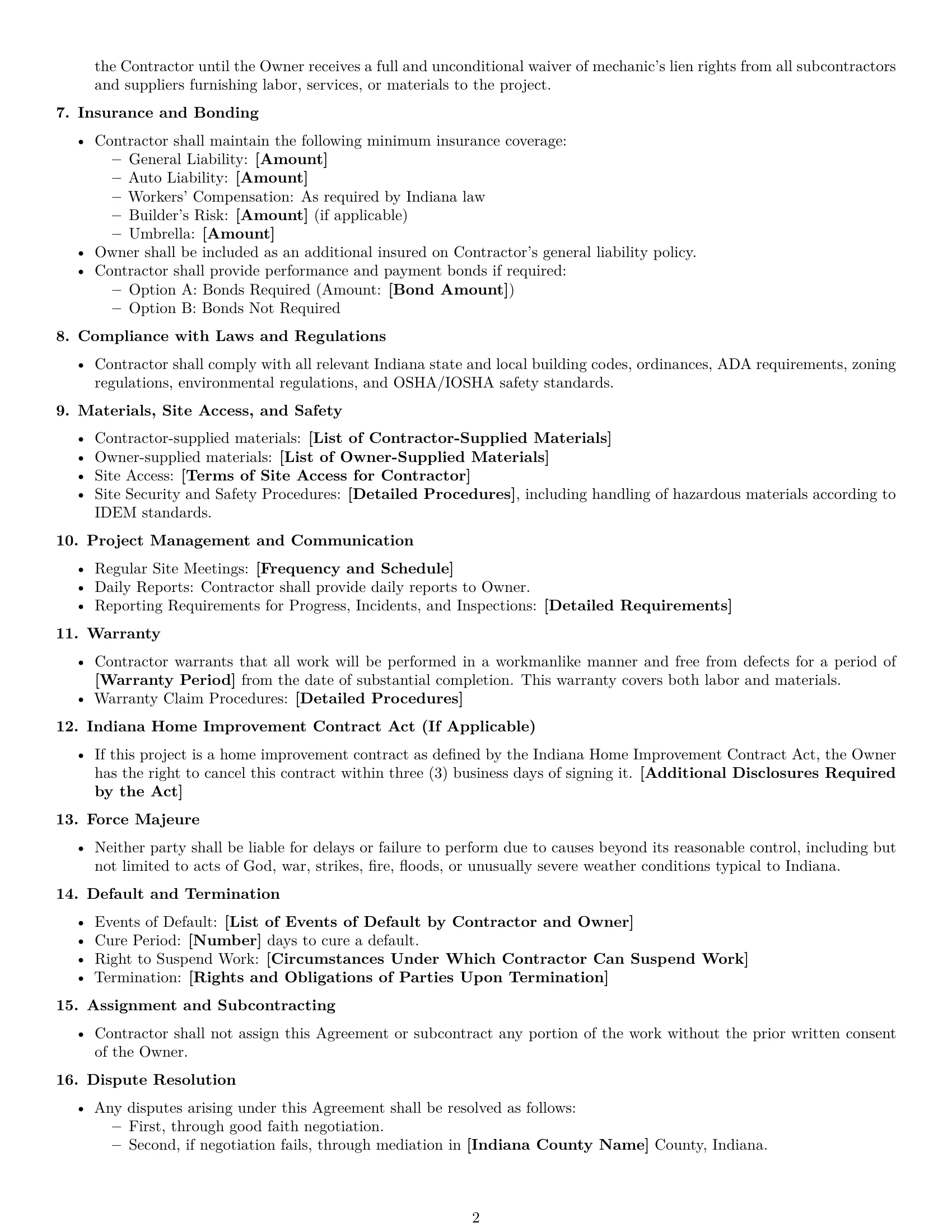 Preview page 2 of Free Indiana construction service contract template